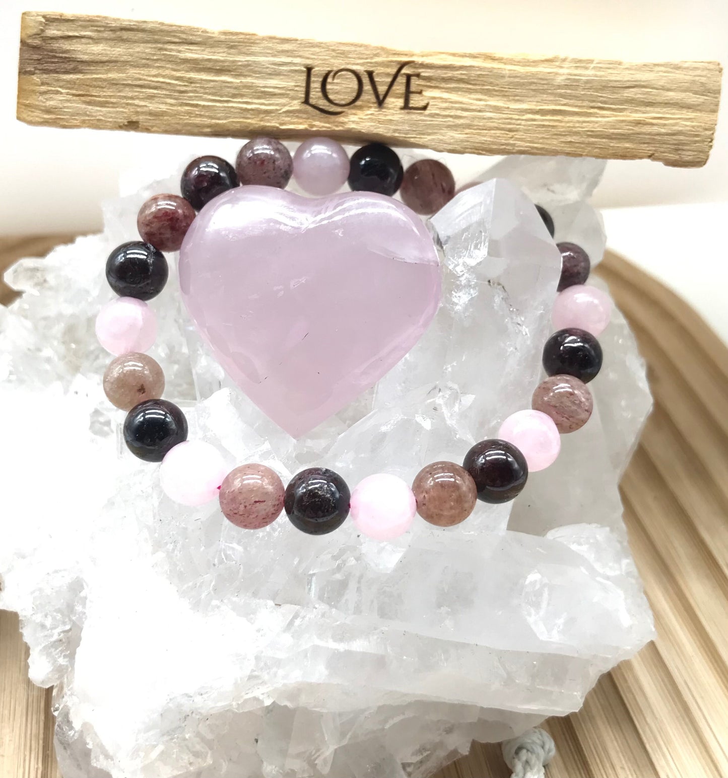 Balancing Heart Chakra Crystal Bracelet Set with Rose Quartz, Red Adventurine, and Garnet Beads for Love, Serenity, and Confidence - Crystals for everyone • Crystals And Cord