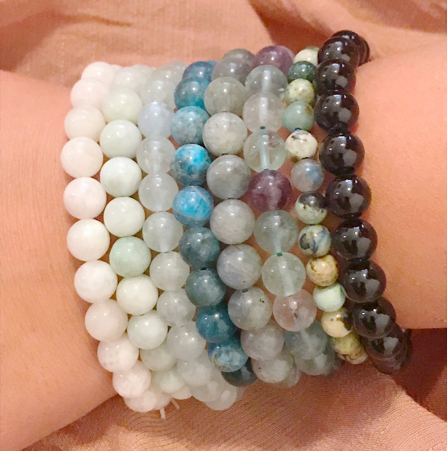 8mm White Moonstone Gemstone Beaded Bracelet, Elegant Natural Gemstone Beads, Calming Energy Accessory, Healing Crystals and Stones Jewelry - Crystals for everyone • Crystals And Cord