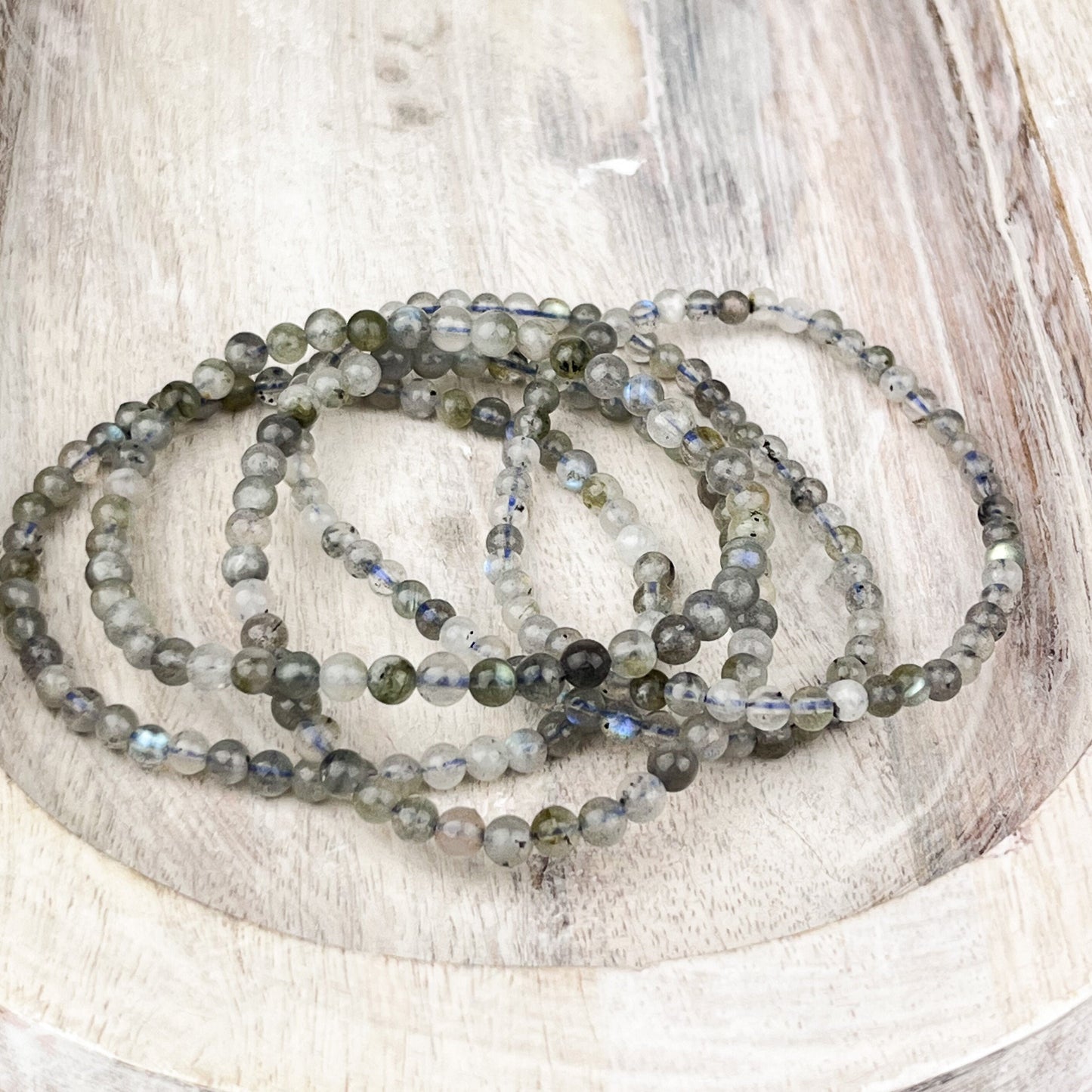 Energizing Labradorite Gemstone Bracelet | Calms Mind, Sparks Imagination | 4mm Beads | 7.5 Inch Elastic | Uplifting, Strength in Change - Crystals for everyone • Crystals And Cord