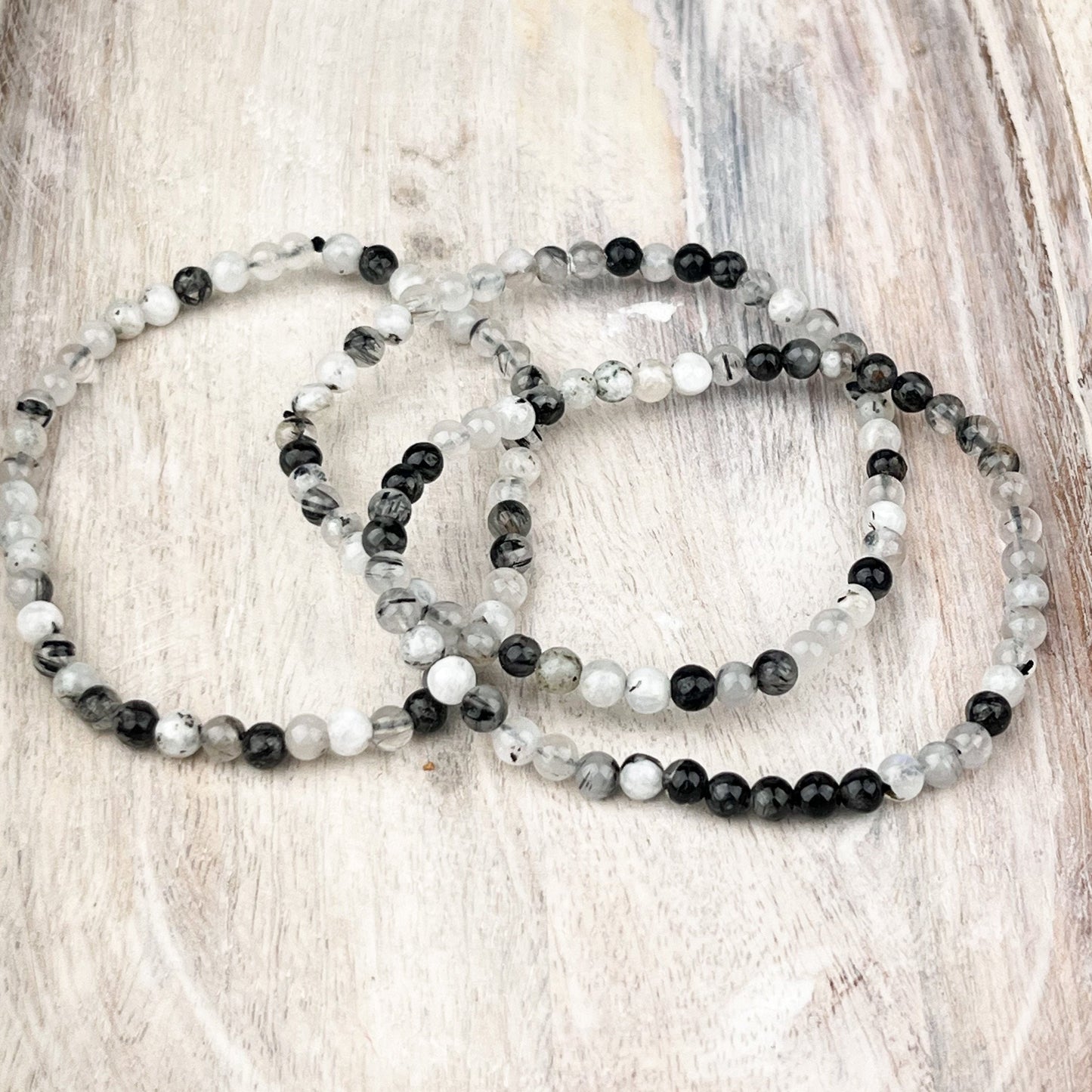 Gemstone Bracelet with Tourmalated Quartz for Purifying Energies - 4mm Stone Beads on Elastic - Spiritual Shield Stone - Crystals for everyone • Crystals And Cord