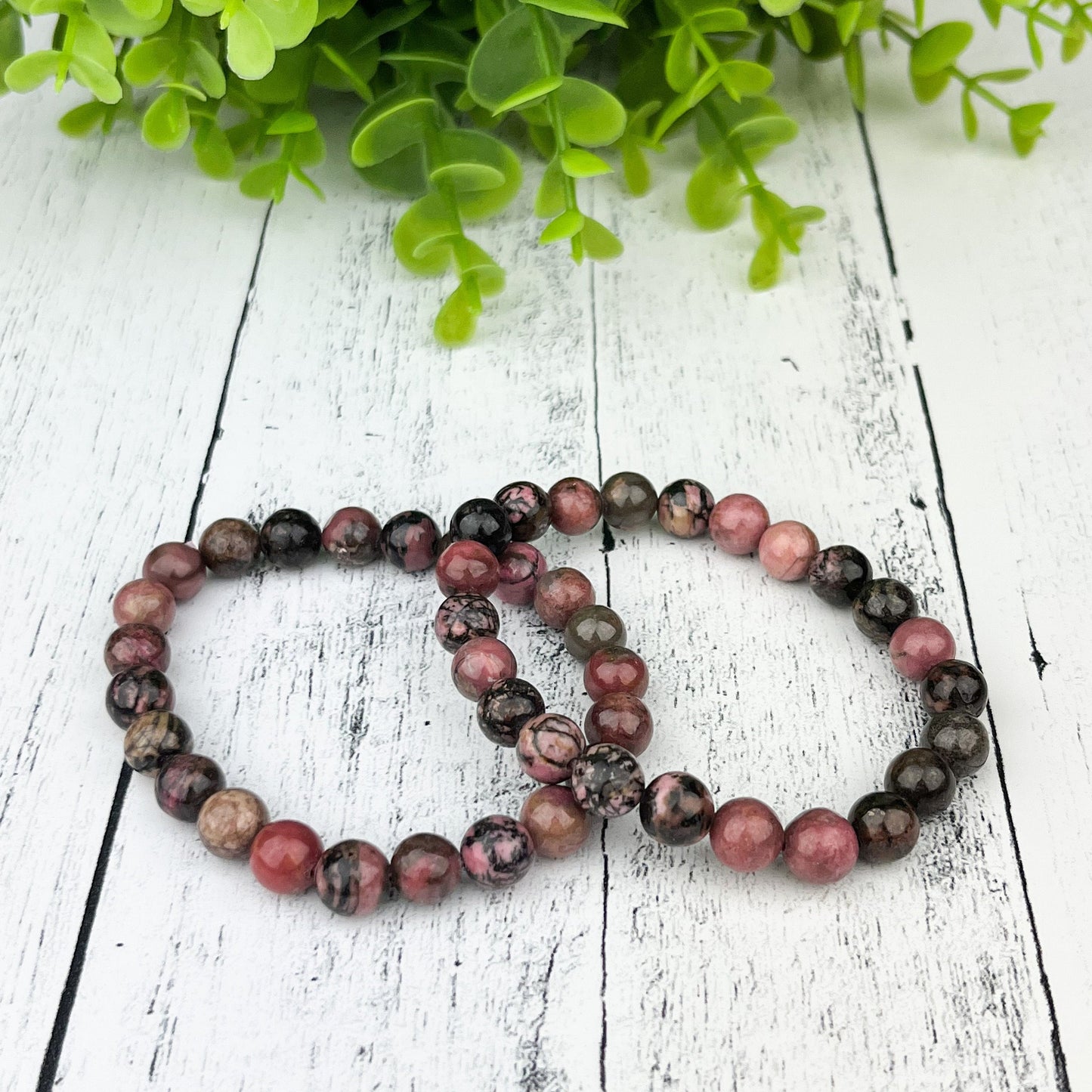 Rhodonite Healing Bracelet – 8mm Natural Pink & Black Crystal Beads for Emotional Support, Self-Worth and Calming Energy - Crystals for everyone • Crystals And Cord