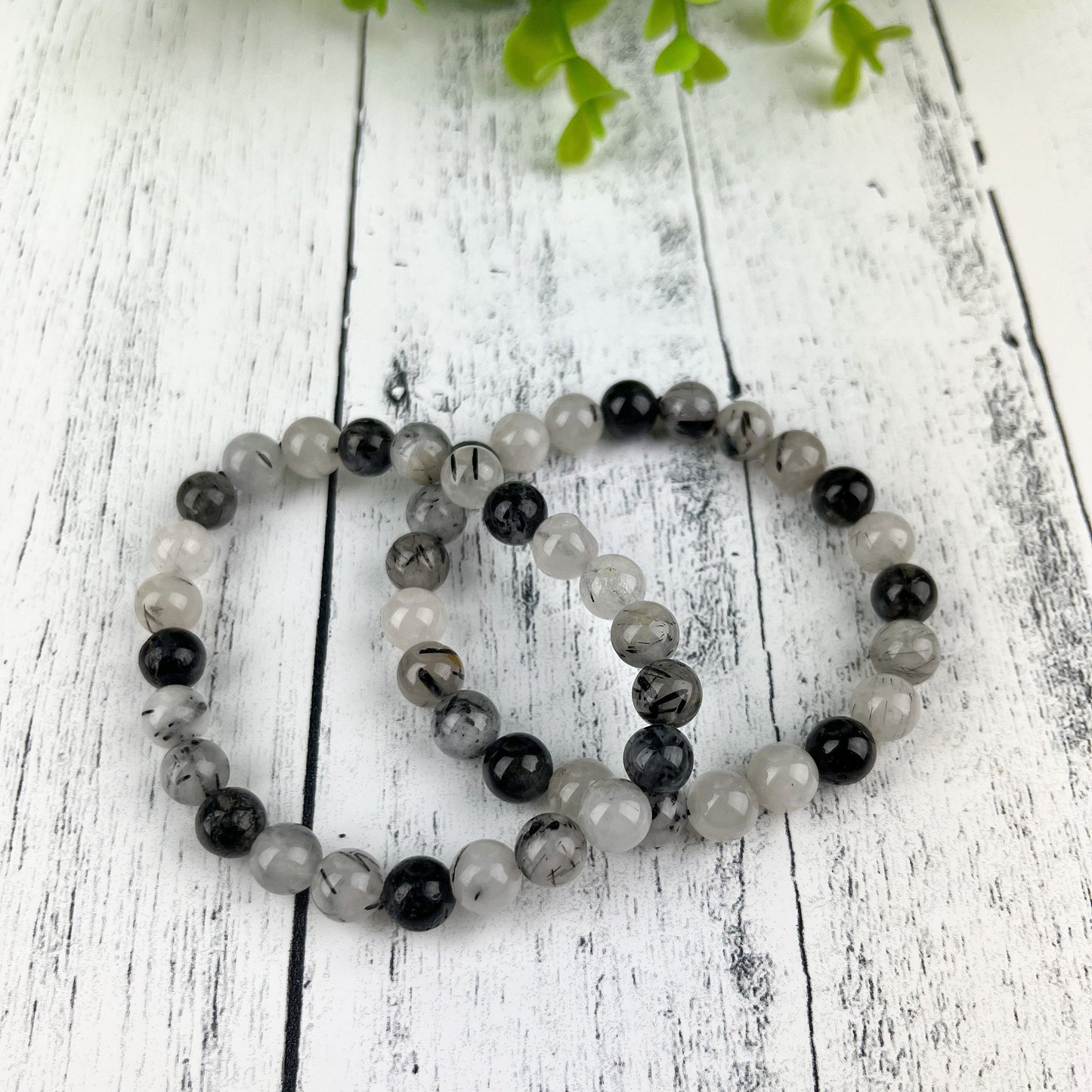 Protection & Clarity Crystal Bracelet – 8mm Tourmalinated Quartz with Clear Quartz Beads on Stretch Cord – Energy Shielding Jewelry - Crystals for everyone • Crystals And Cord