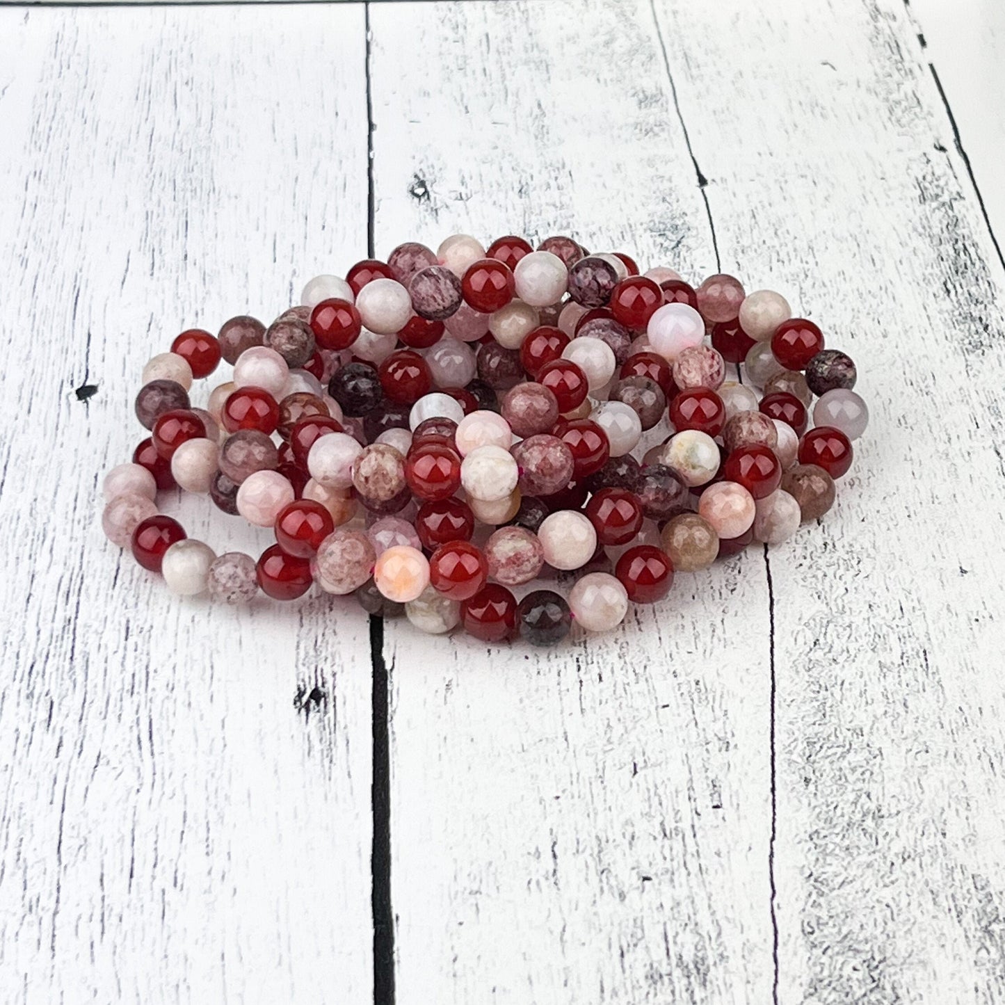 Manifestation Trio Gemstone Bracelet Carnelian, Red Aventurine, Flower Agate | Boost Creativity, Confidence & Mental Clarity | 8mm Beads - Crystals for everyone • Crystals And Cord
