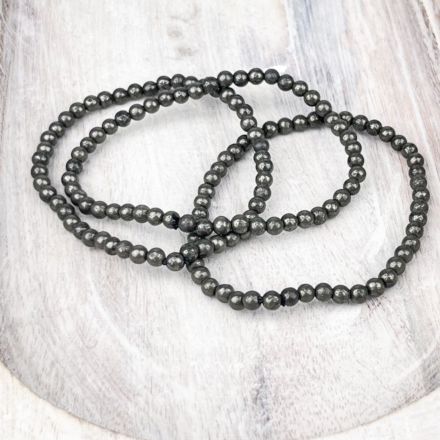 Pyrite Gemstone Bracelet: Protection Stone for New Beginnings and Prosperity - 4mm Beads - 7.5 Inches - Crystals for everyone • Crystals And Cord