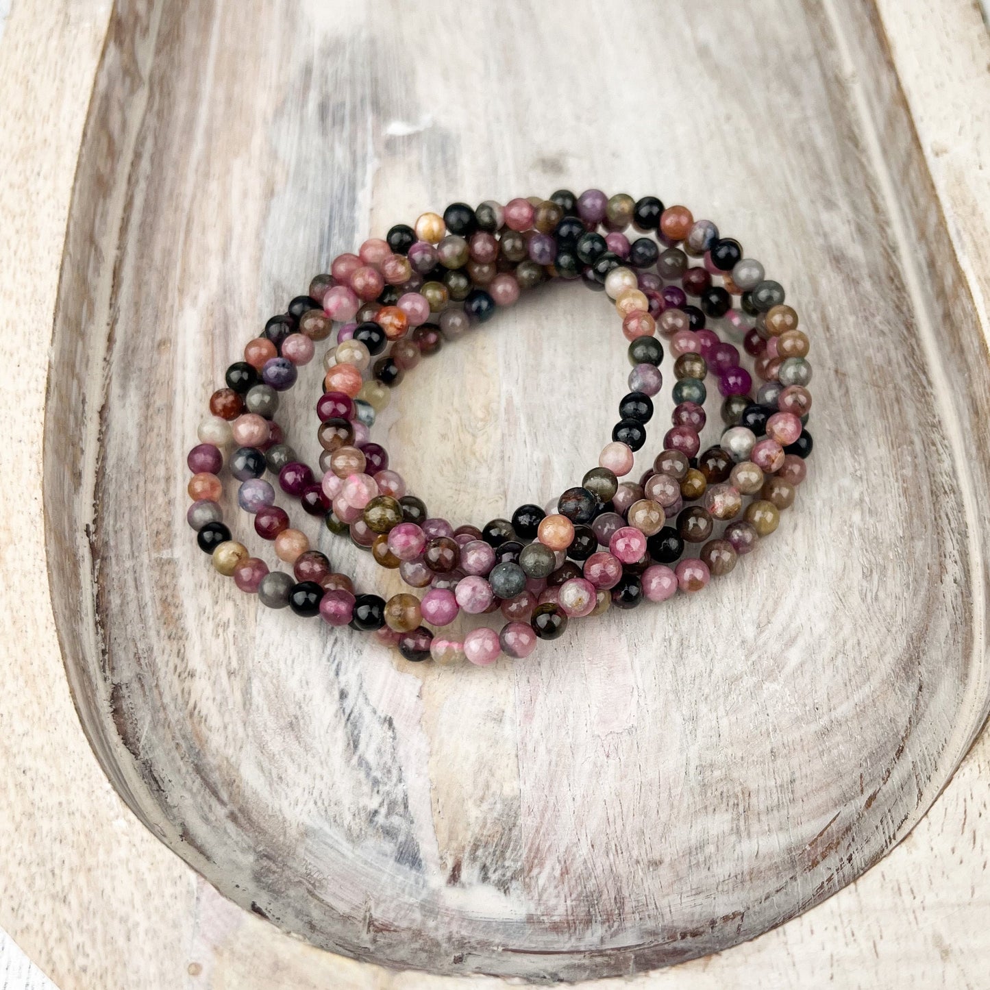 Watermelon Tourmaline Crystal Bracelet 4mm Great for Meditation Calms the mind - Crystals for everyone • Crystals And Cord