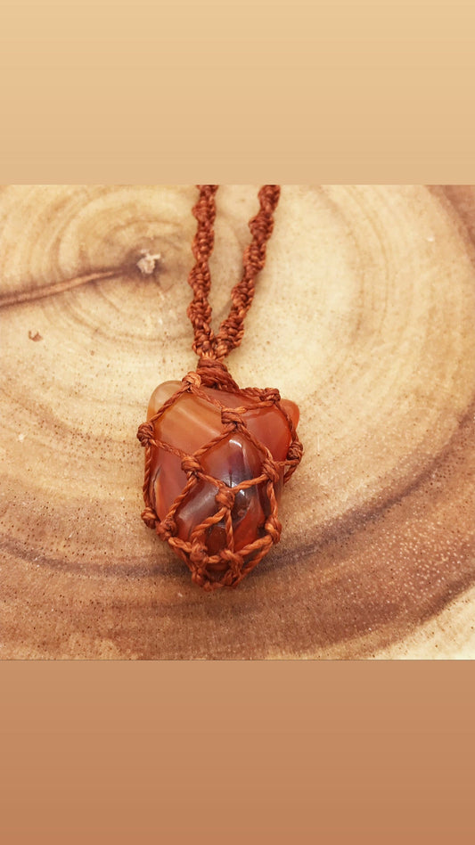 Hand Knotted Carnelian Pendant Necklace – Single Stone Crystal for Vitality, Confidence & Creativity with Adjustable Length - Crystals for everyone • Crystals And Cord