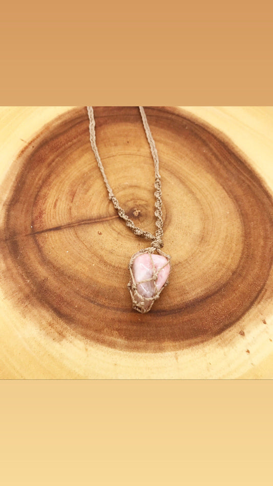 Adjustable Pink Opal Crystal Necklace | Handmade Braided Jewelry for Kindness and Compassion - Crystals for everyone • Crystals And Cord