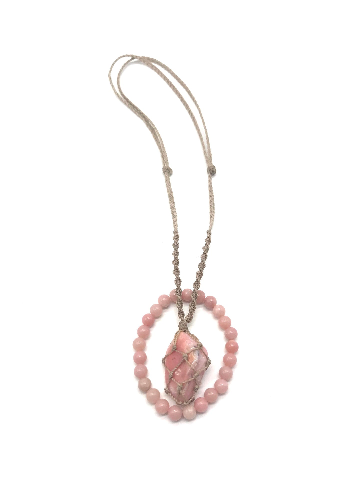 Hand Knotted Pink Opal Necklace & Bracelet Set - Gemstone Jewelry for Kindness and Love - Crystals for everyone • Crystals And Cord