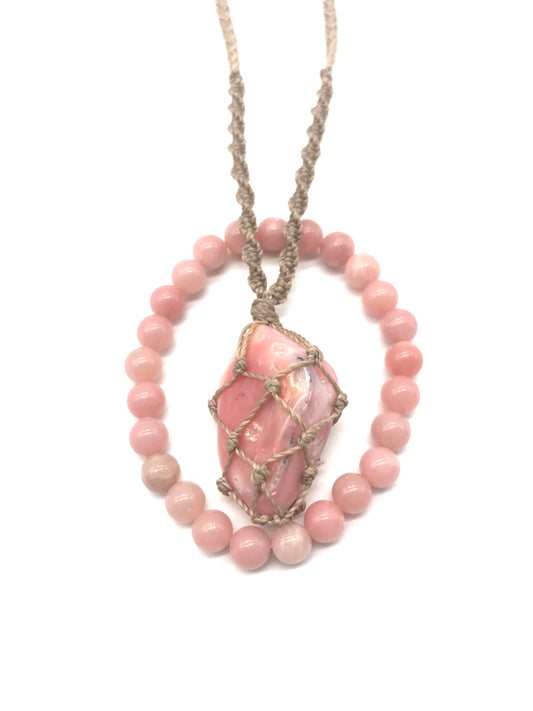 Hand Knotted Pink Opal Necklace & Bracelet Set - Gemstone Jewelry for Kindness and Love - Crystals for everyone • Crystals And Cord