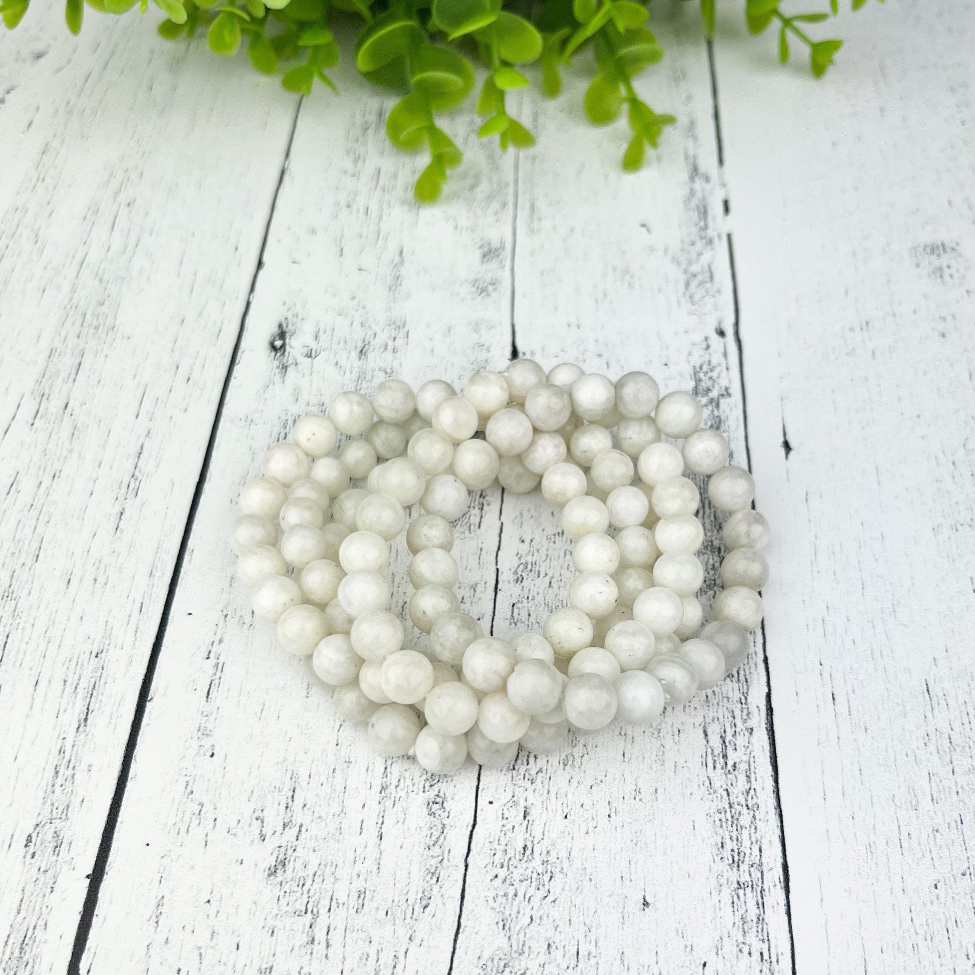 8mm White Moonstone Gemstone Beaded Bracelet, Elegant Natural Gemstone Beads, Calming Energy Accessory, Healing Crystals and Stones Jewelry - Crystals for everyone • Crystals And Cord
