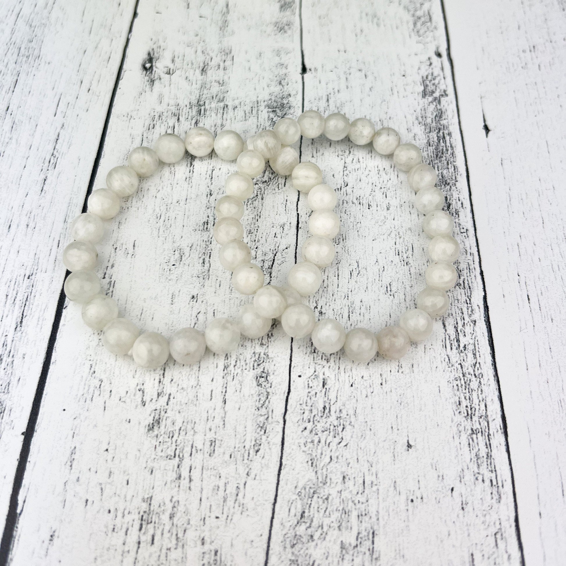 8mm White Moonstone Gemstone Beaded Bracelet, Elegant Natural Gemstone Beads, Calming Energy Accessory, Healing Crystals and Stones Jewelry - Crystals for everyone • Crystals And Cord