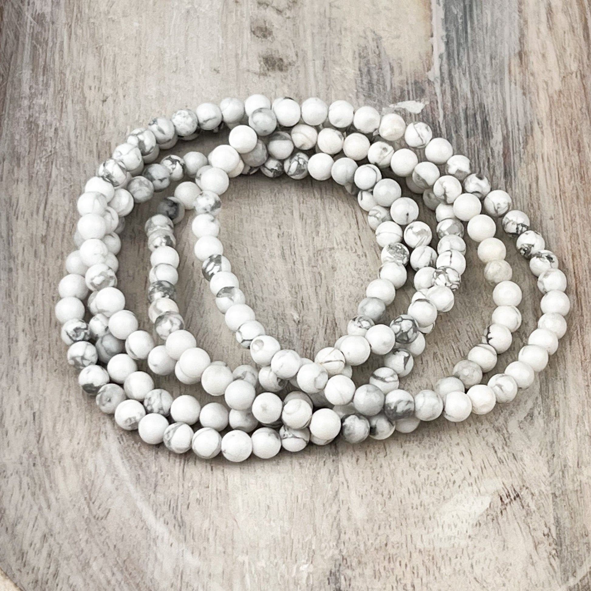 Howlite Crystal Bracelet 4mm Beads for Calm Clarity and Emotional Balance Minimalist Stretch Gemstone Jewelry for Peaceful Souls - Crystals for everyone • Crystals And Cord