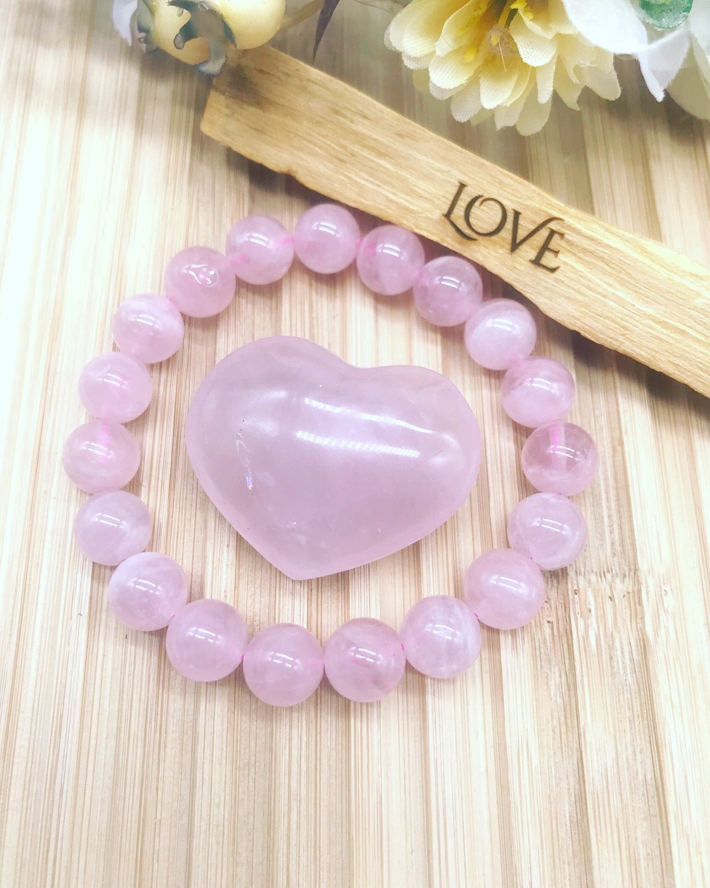 Natural Rose Quartz Gemstone Bracelet with 10mm Beads - Heart Healing, Love, Friendship - Elastic 7.5 inches - Calming, Comforting Energy - Crystals for everyone • Crystals And Cord