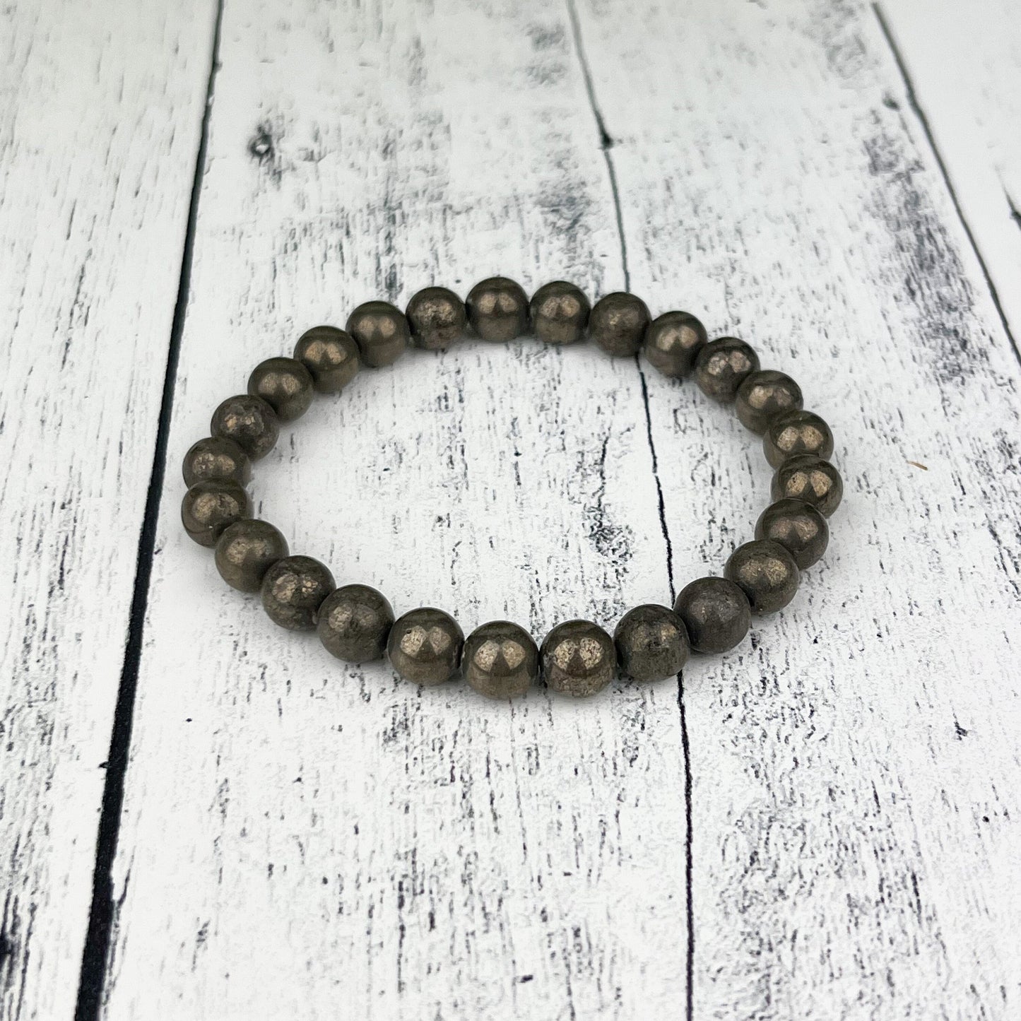 Abundance & Protection Pyrite Gemstone Bracelet - 8mm Beads - Boost Confidence Prosperity - Elastic Stretch - Healing Crystal Jewelry - Crystals for everyone • Crystals And Cord