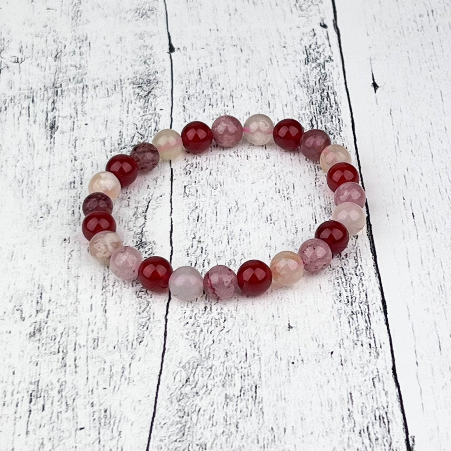 Manifestation Trio Gemstone Bracelet Carnelian, Red Aventurine, Flower Agate | Boost Creativity, Confidence & Mental Clarity | 8mm Beads - Crystals for everyone • Crystals And Cord