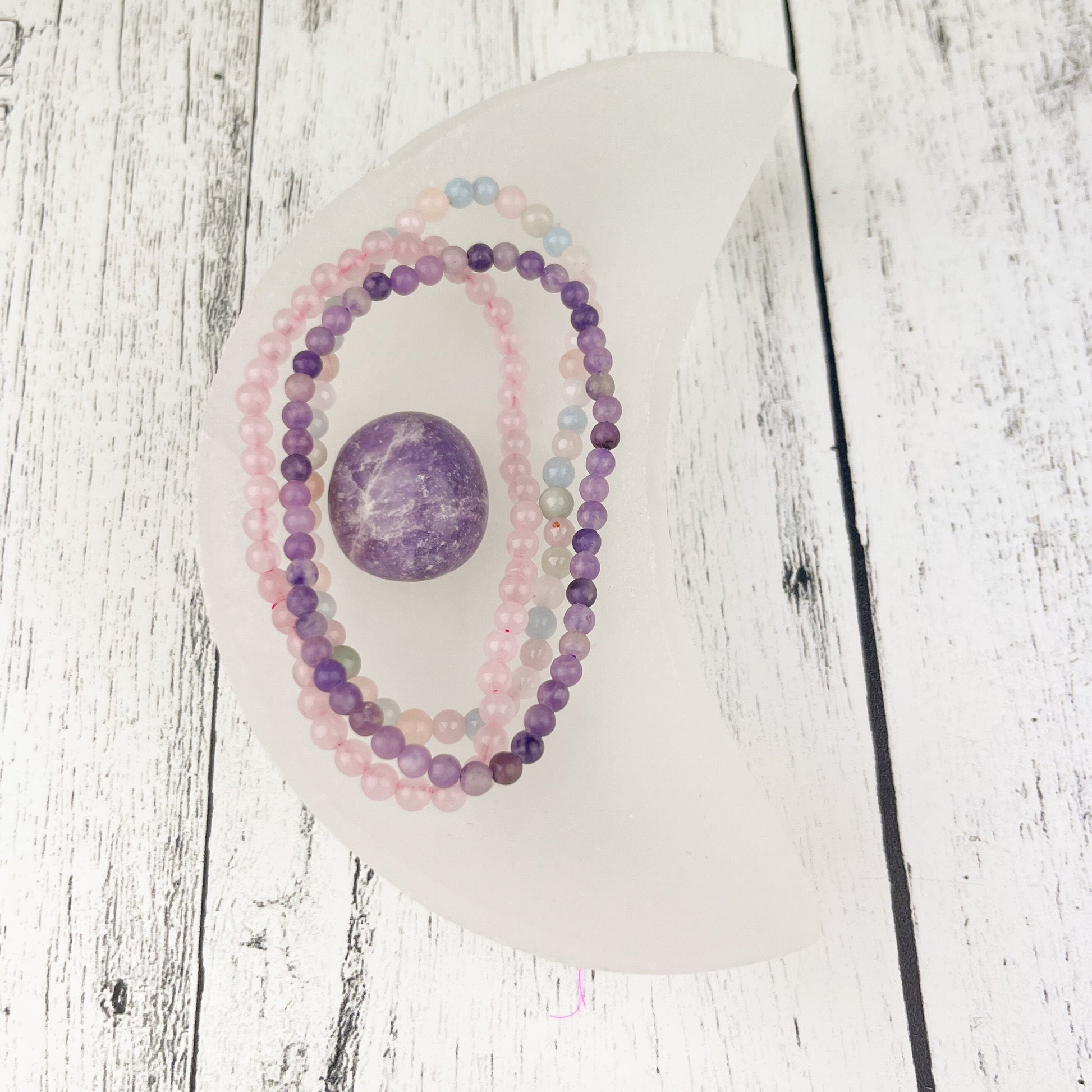 Gemstone Love Stack Bracelet Set with Rose Quartz, Lepidolite, and Morganite - 3 Bracelets 4mm Beads - Healing Love Energy - Heart Chakra - Crystals for everyone • Crystals And Cord