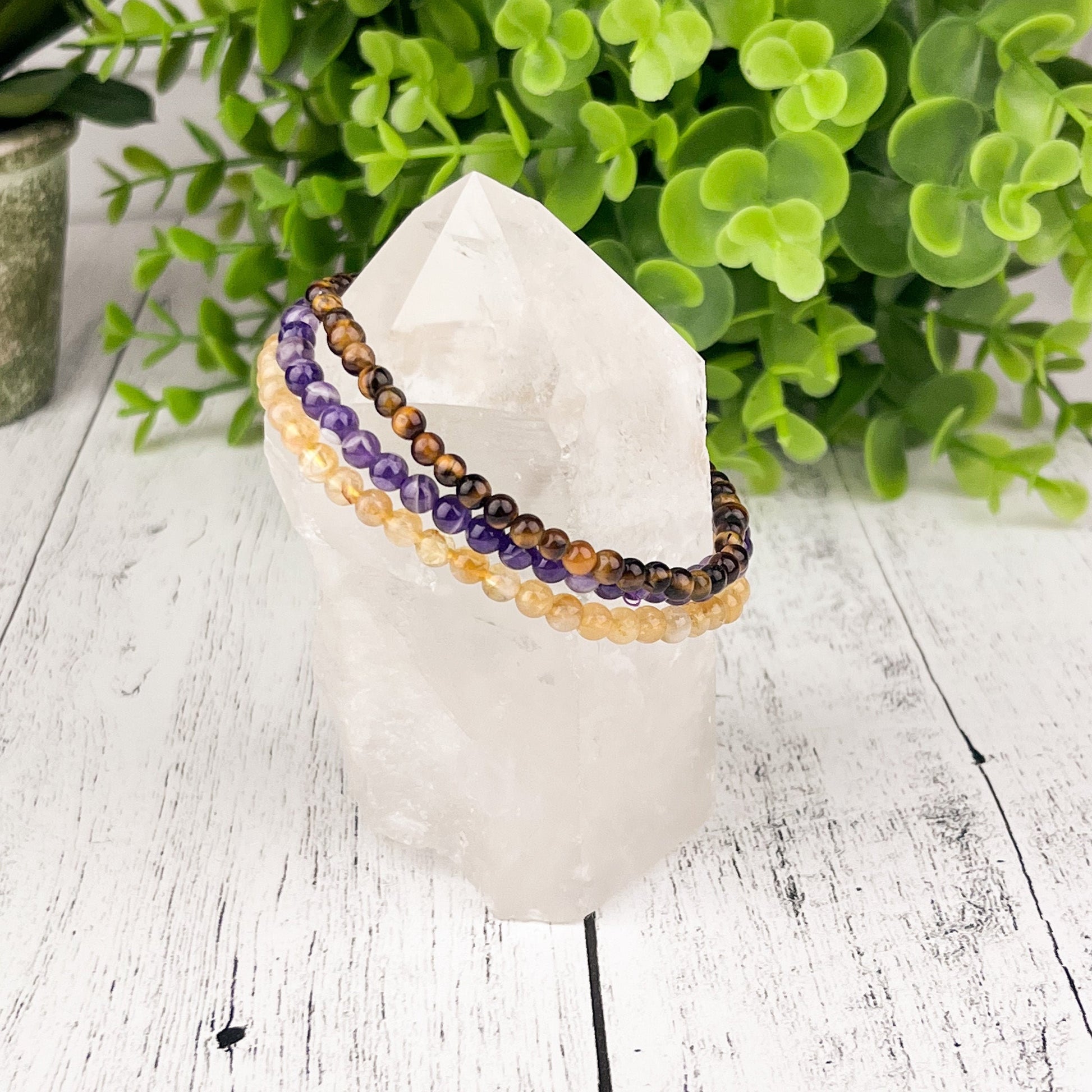 Gemstone Bracelet Stack Set for Success and Prosperity, Amethyst, Citrine, and Tiger Eye Spiritual Awareness and Good Fortune - Crystals for everyone • Crystals And Cord