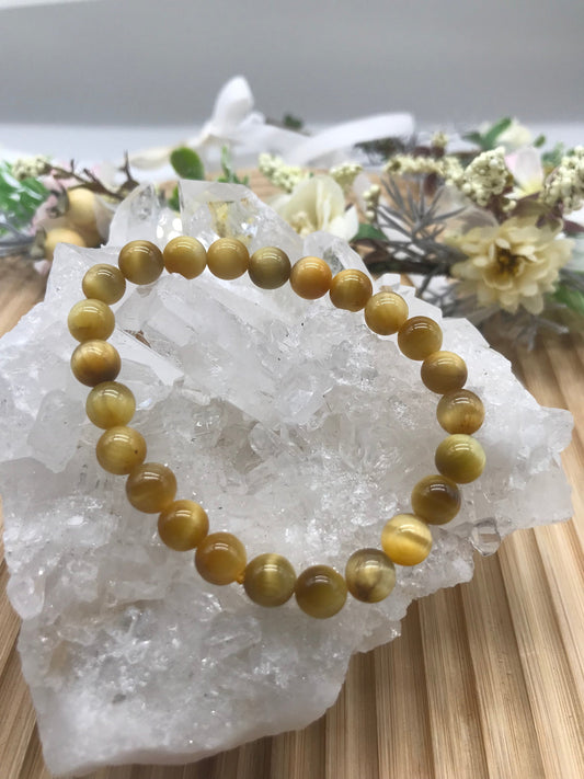 ATTRACT WEALTH & SUCCESS with Tiger Eye Gemstone Bracelet - 8mm Stone Beads for Creativity, Confidence -Grounding Energy - Crystals for everyone • Crystals And Cord
