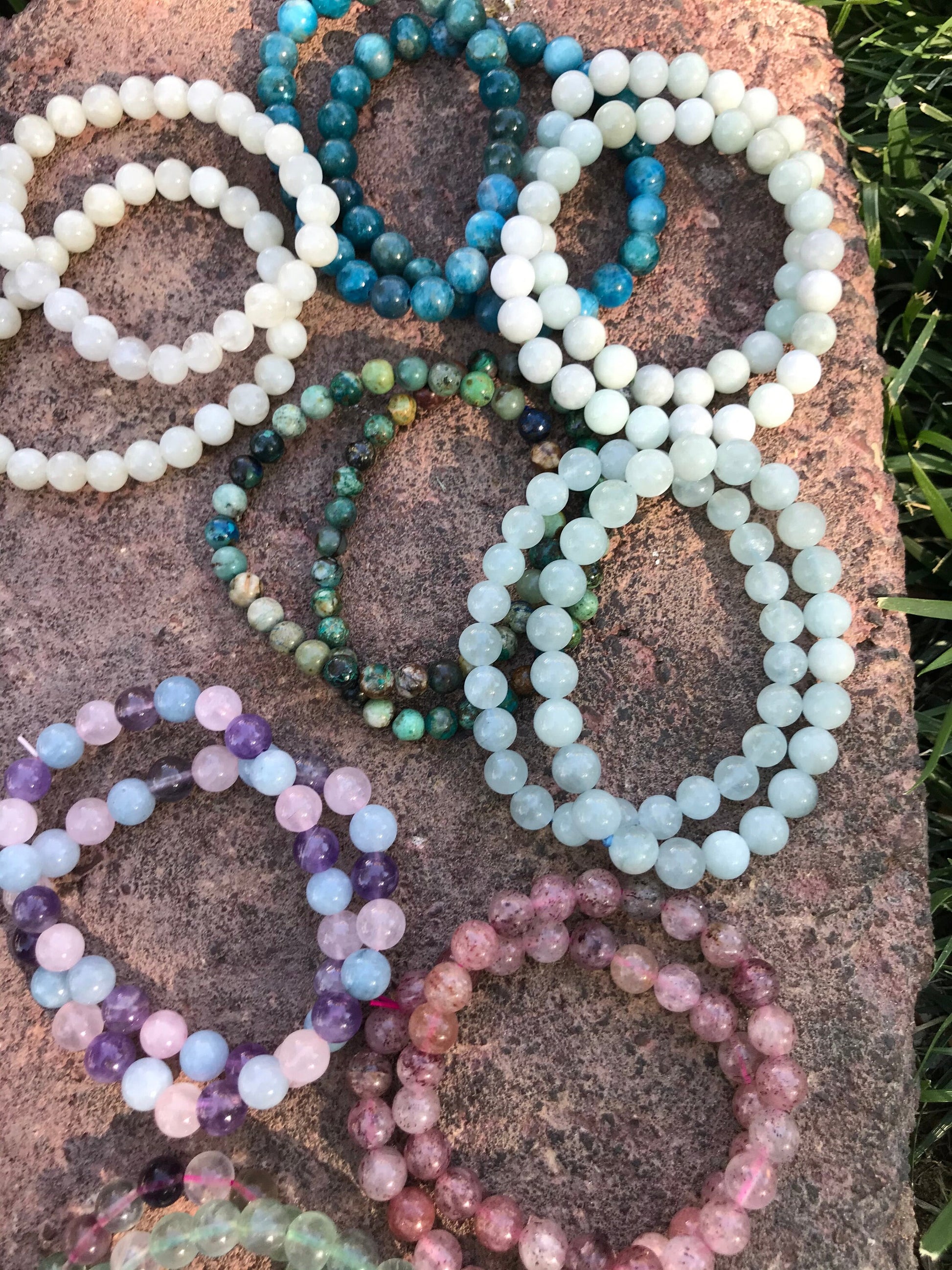 Spiritual Awareness Bracelet Trio with Amethyst, Aquamarine, and Rose Quartz Gemstones - 8mm Beads - Healing and Protection Stone Bracelet - Crystals for everyone • Crystals And Cord