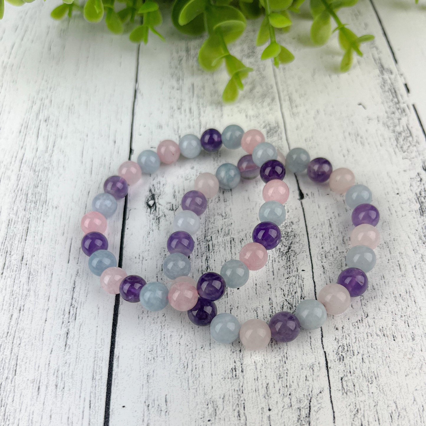 Spiritual Awareness Bracelet Trio with Amethyst, Aquamarine, and Rose Quartz Gemstones - 8mm Beads - Healing and Protection Stone Bracelet - Crystals for everyone • Crystals And Cord