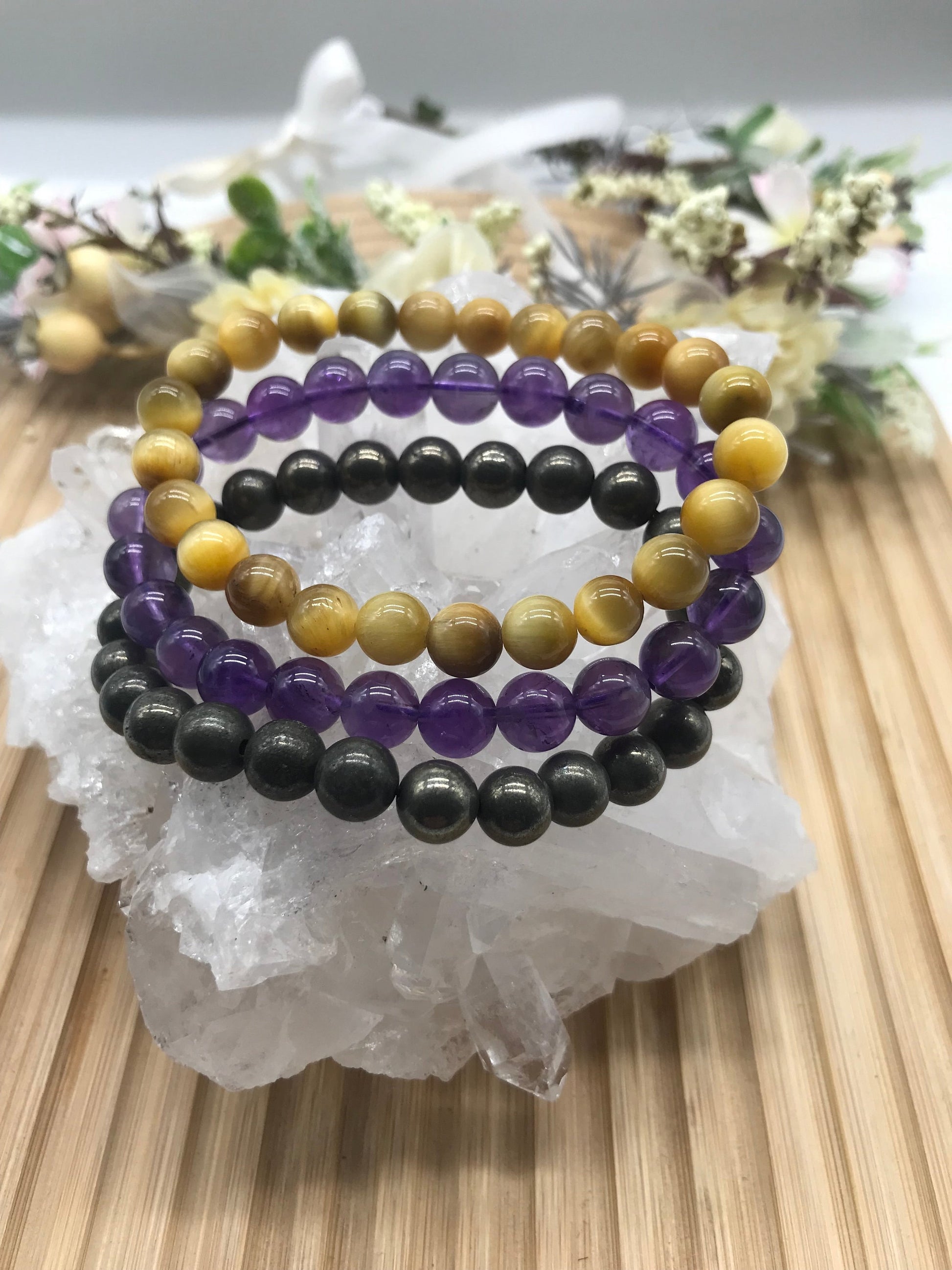 ATTRACT WEALTH & SUCCESS with Tiger Eye Gemstone Bracelet - 8mm Stone Beads for Creativity, Confidence -Grounding Energy - Crystals for everyone • Crystals And Cord