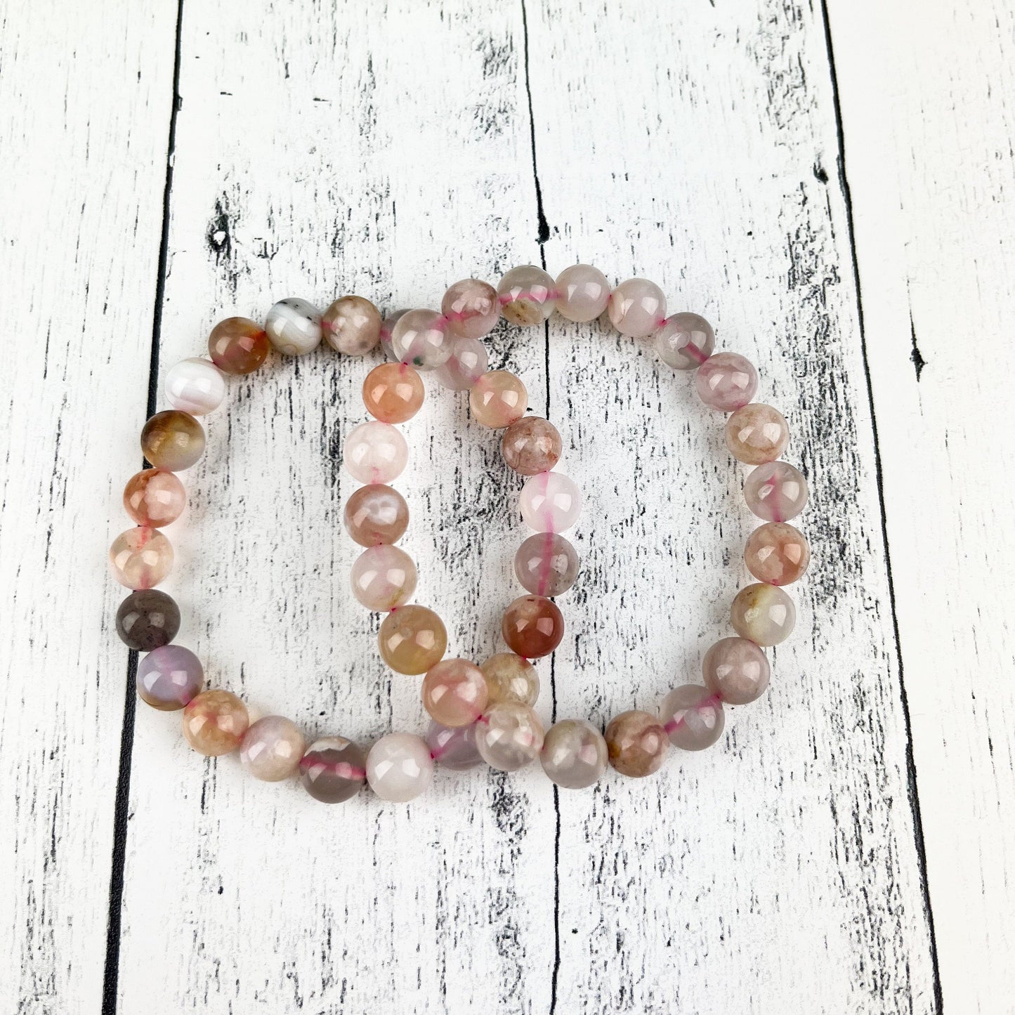 Flower Agate Bracelet for Women – 8mm Natural Gemstone Beads – Stretch Crystal Bracelet for Growth, Healing, and Inner Peace - Crystals for everyone • Crystals And Cord