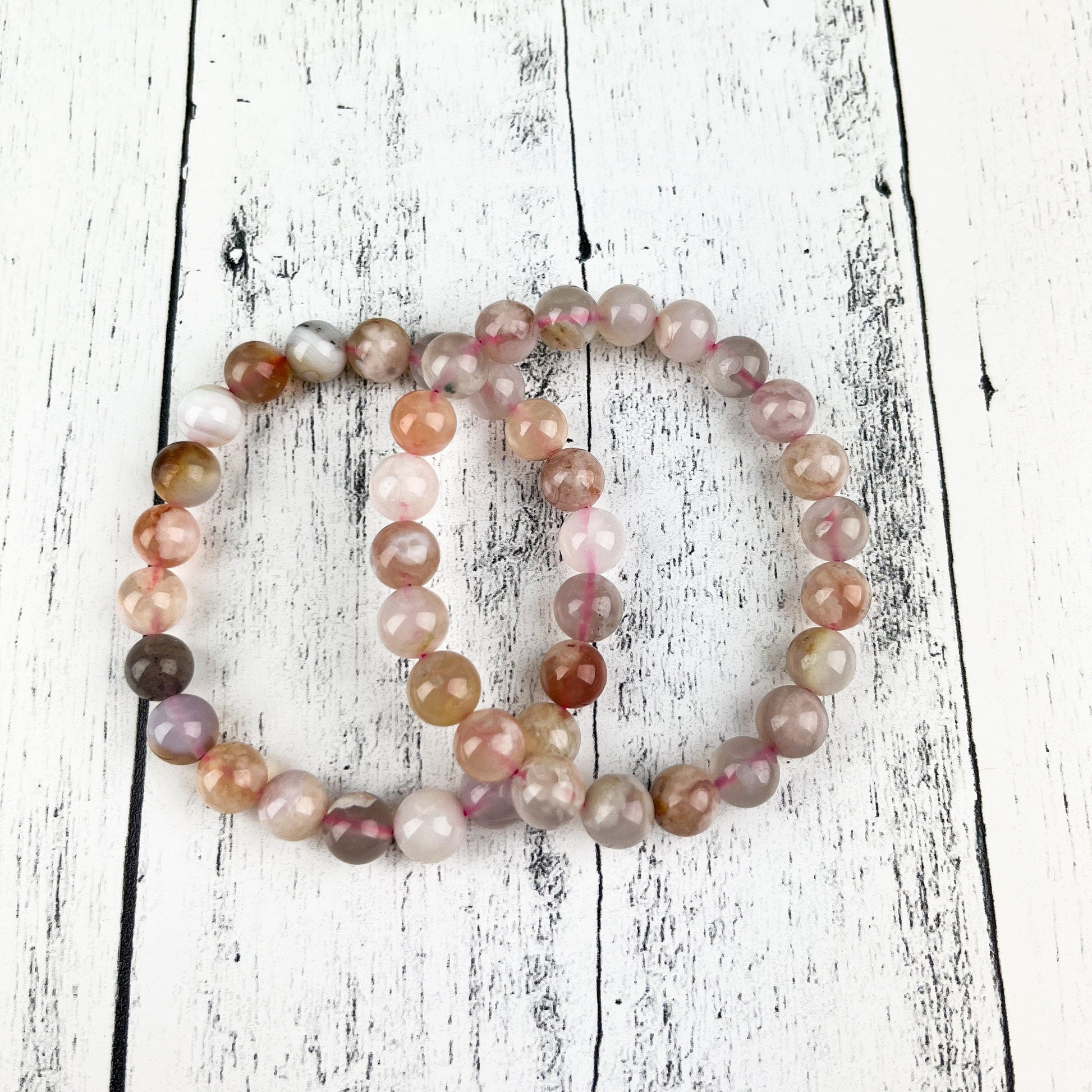 Flower Agate Bracelet for Women – 8mm Natural Gemstone Beads – Stretch Crystal Bracelet for Growth, Healing, and Inner Peace - Crystals for everyone • Crystals And Cord