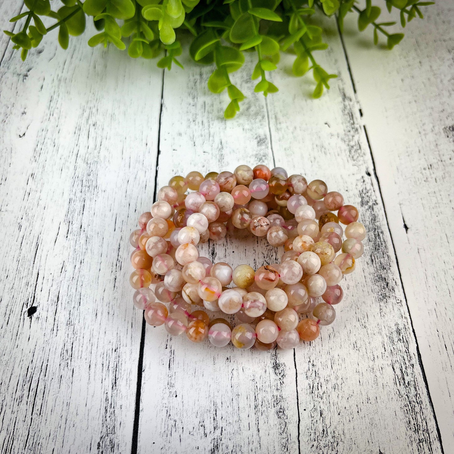 Flower Agate Bracelet for Women – 8mm Natural Gemstone Beads – Stretch Crystal Bracelet for Growth, Healing, and Inner Peace - Crystals for everyone • Crystals And Cord