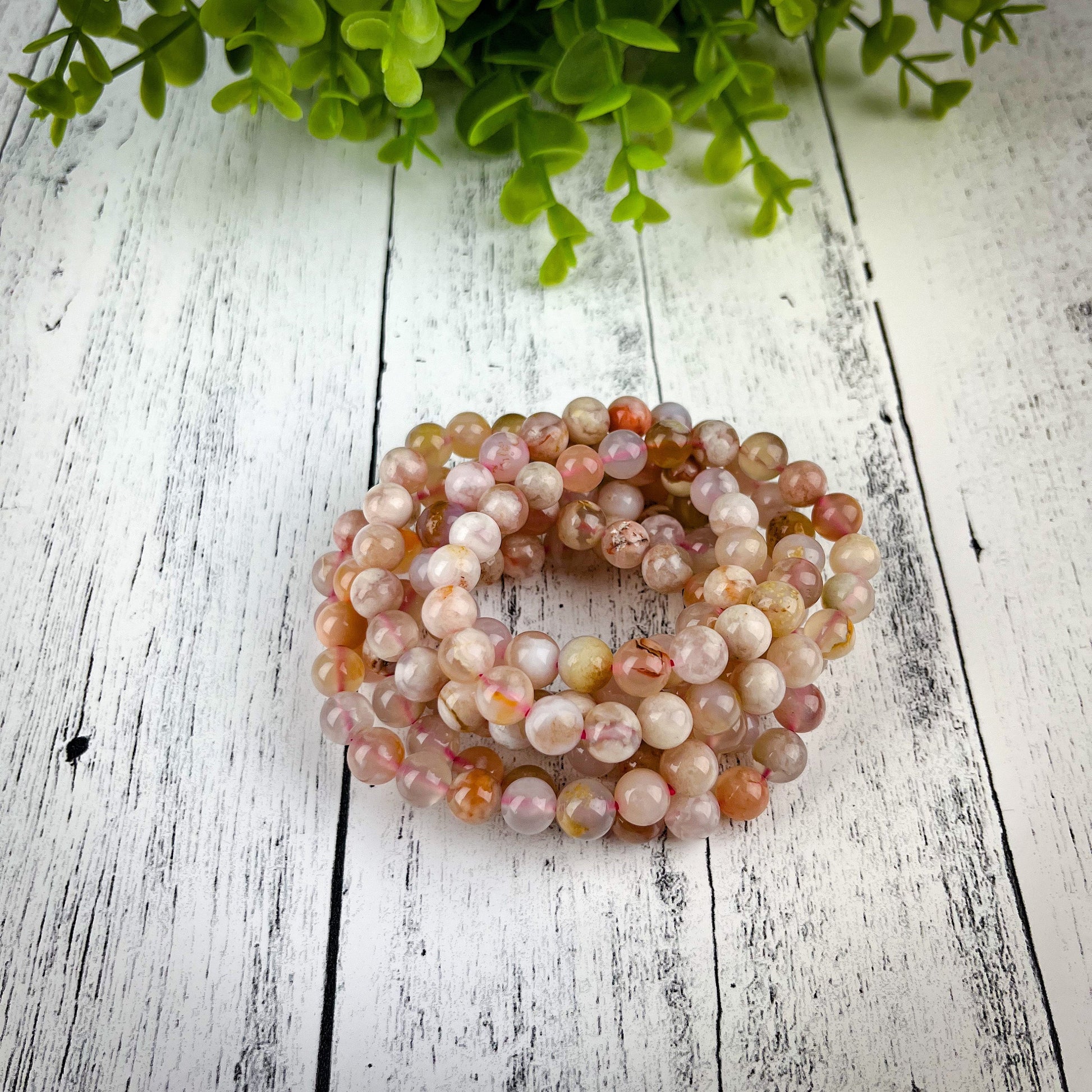 Flower Agate Bracelet for Women – 8mm Natural Gemstone Beads – Stretch Crystal Bracelet for Growth, Healing, and Inner Peace - Crystals for everyone • Crystals And Cord