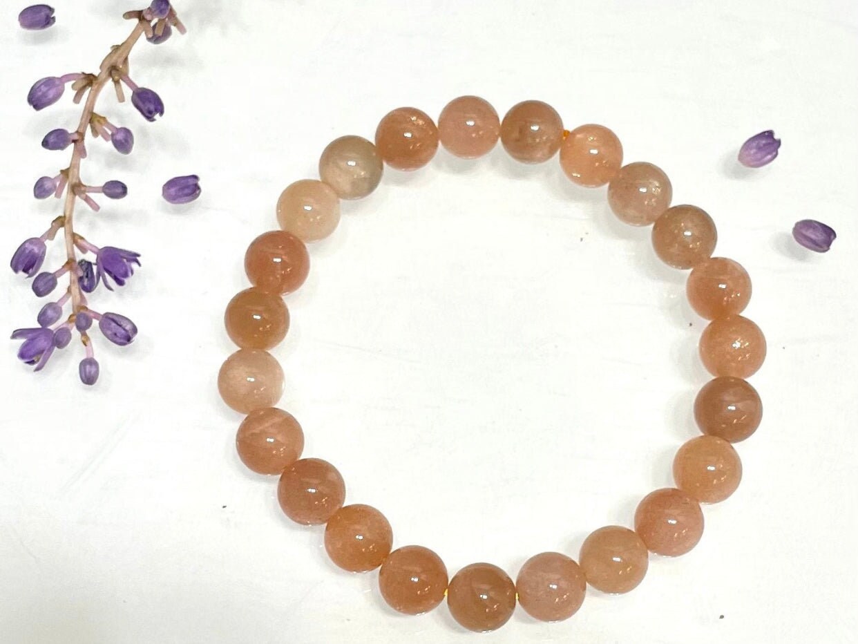 Radiate Positive Energy with this Sunstone Gemstone Bracelet - 8mm Beads, Bright & Bountiful, Spirit of Good Luck, Vitality - Crystals for everyone • Crystals And Cord