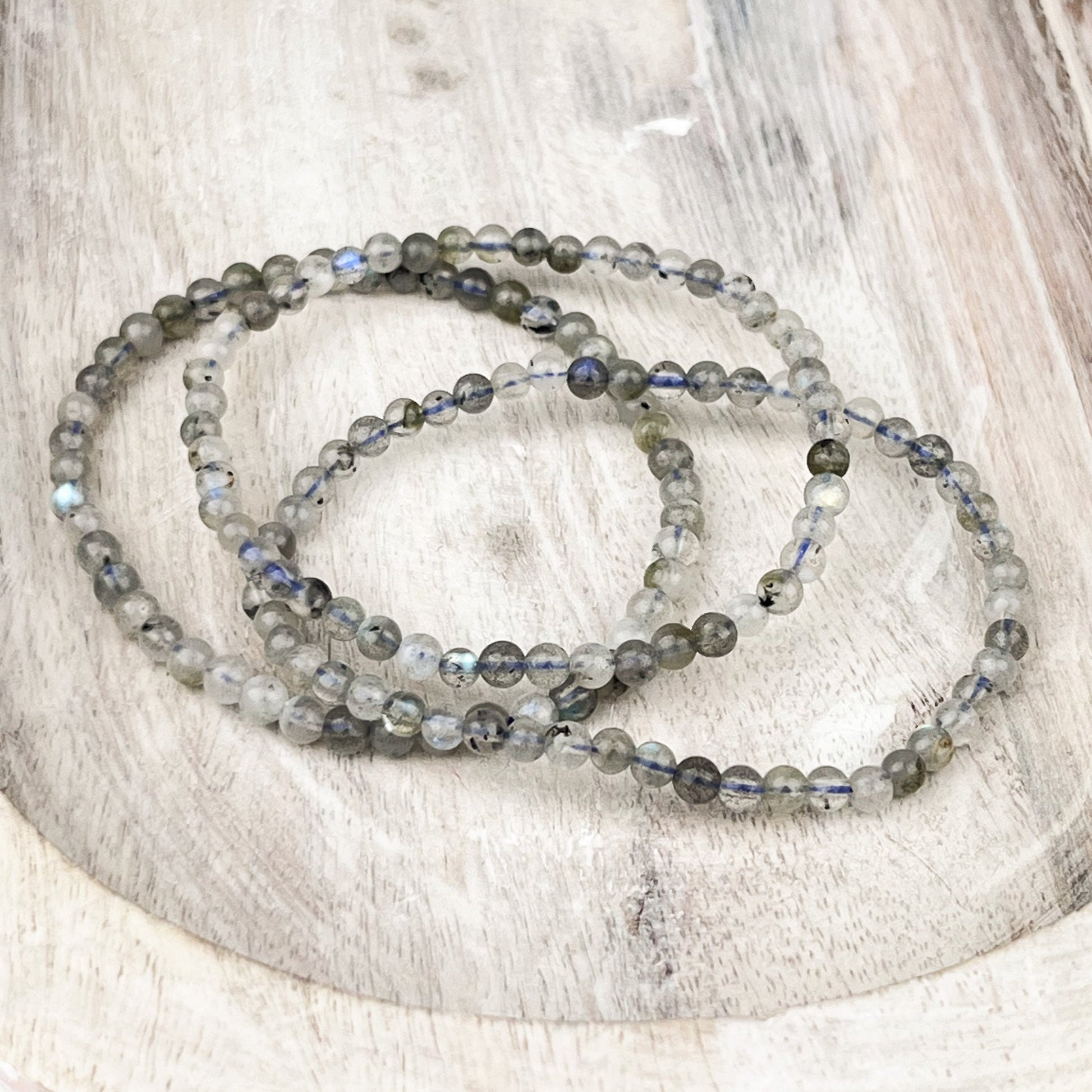 Energizing Labradorite Gemstone Bracelet | Calms Mind, Sparks Imagination | 4mm Beads | 7.5 Inch Elastic | Uplifting, Strength in Change - Crystals for everyone • Crystals And Cord