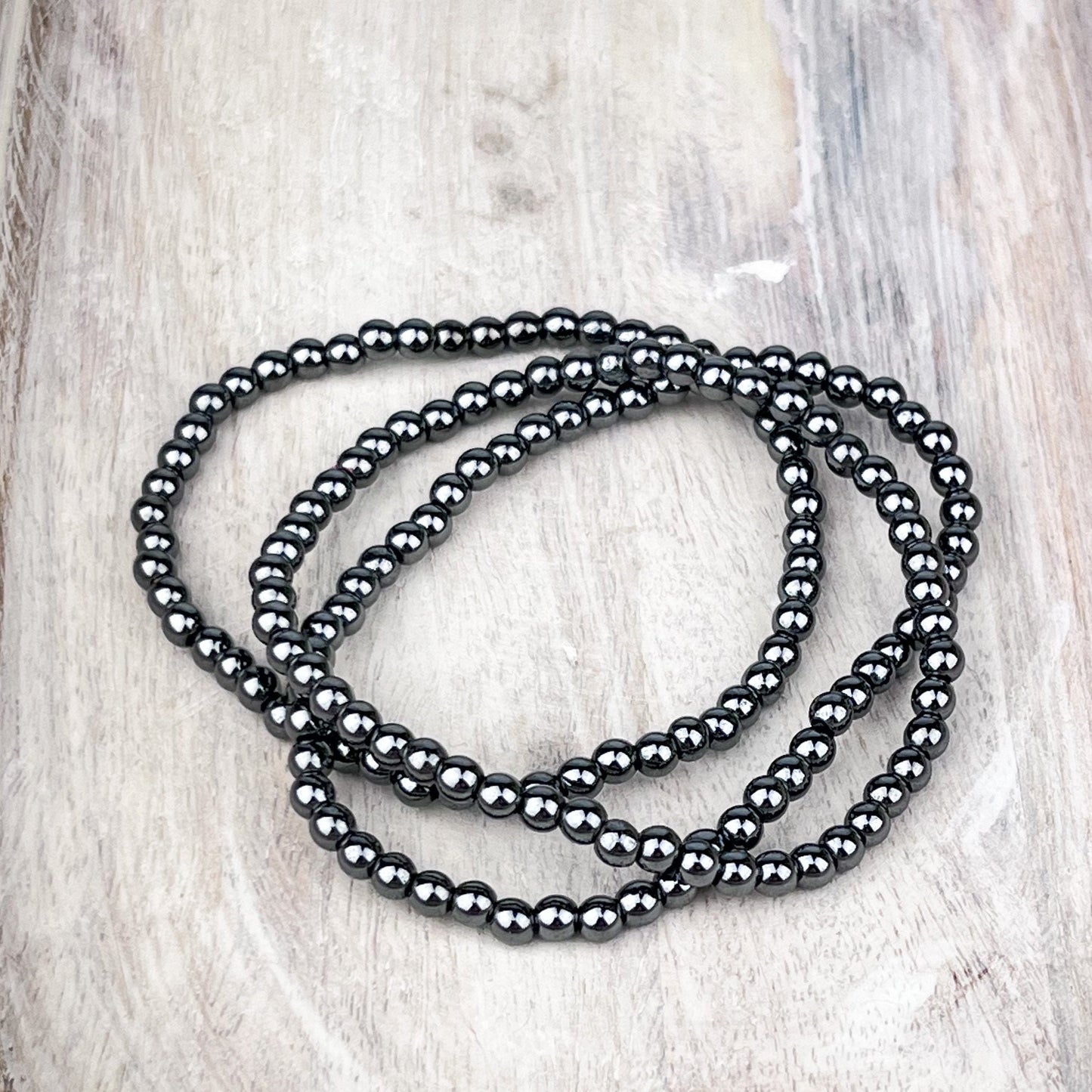 Hematite Bead Bracelet – 4mm Grounding Crystal Bracelet on Elastic for Protection, Focus & Stability - Crystals for everyone • Crystals And Cord