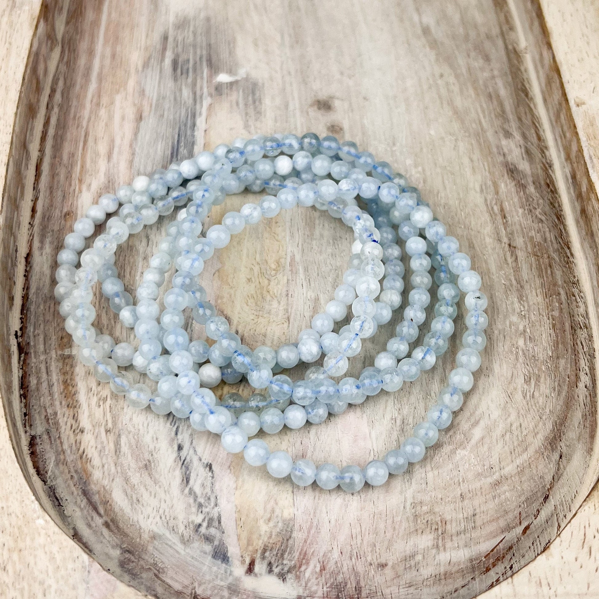 Calming Aquamarine Gemstone Bracelet - 4mm Beads, Stress Relief, Mental Clarity, Luck Talisman, Mermaid Treasure, Sensitive Support - Crystals for everyone • Crystals And Cord