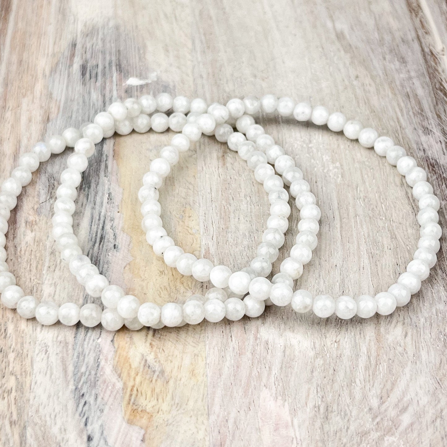 New Beginnings White Moonstone Bracelet - 4mm Gemstone Beads, Inner Growth, Calmness, Intuition, Success - Crystals for everyone • Crystals And Cord