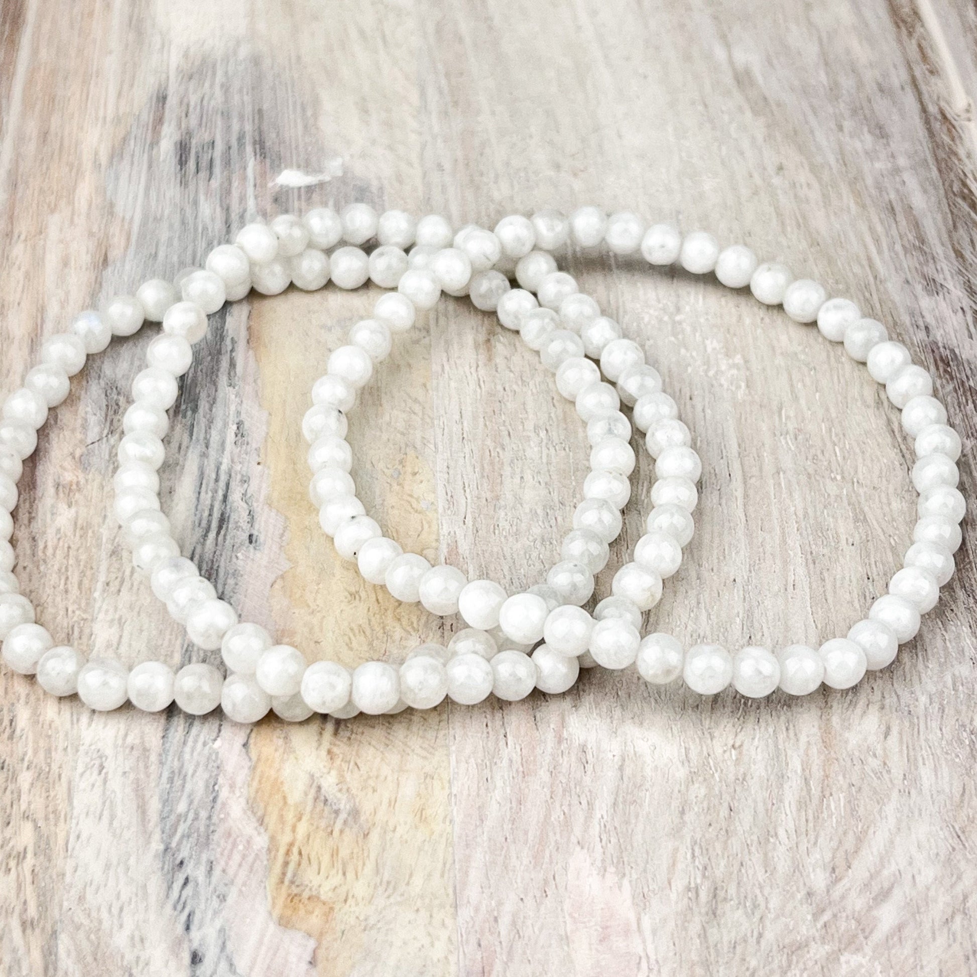 New Beginnings White Moonstone Bracelet - 4mm Gemstone Beads, Inner Growth, Calmness, Intuition, Success - Crystals for everyone • Crystals And Cord