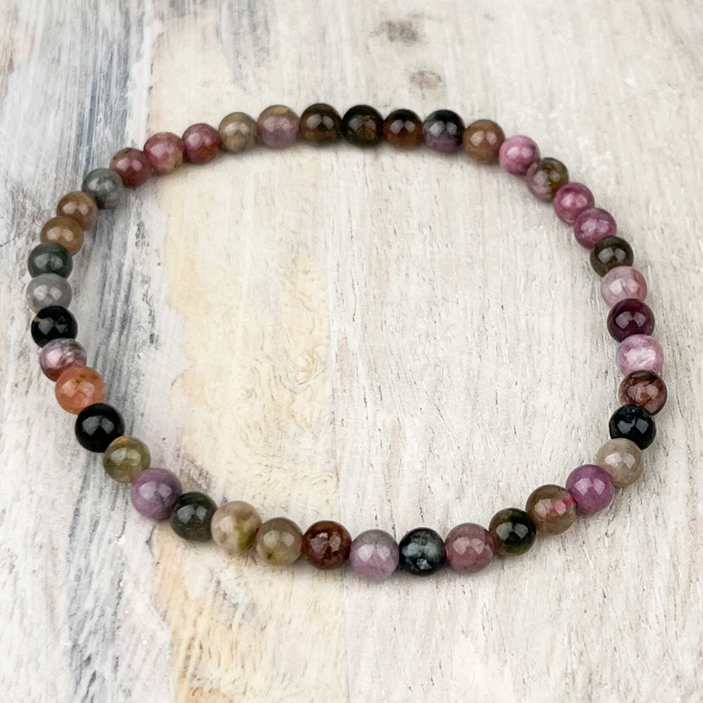 Watermelon Tourmaline Crystal Bracelet 4mm Great for Meditation Calms the mind - Crystals for everyone • Crystals And Cord