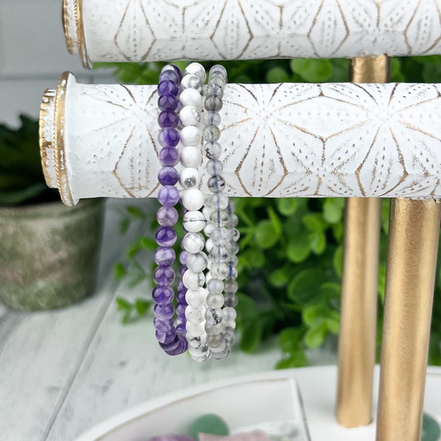 Serenity Gemstone Bracelet Set - Amethyst, Howlite, Labradorite - Stack of 3 - Spiritual Awareness, Calming, Joyful Energies - Crystals for everyone • Crystals And Cord