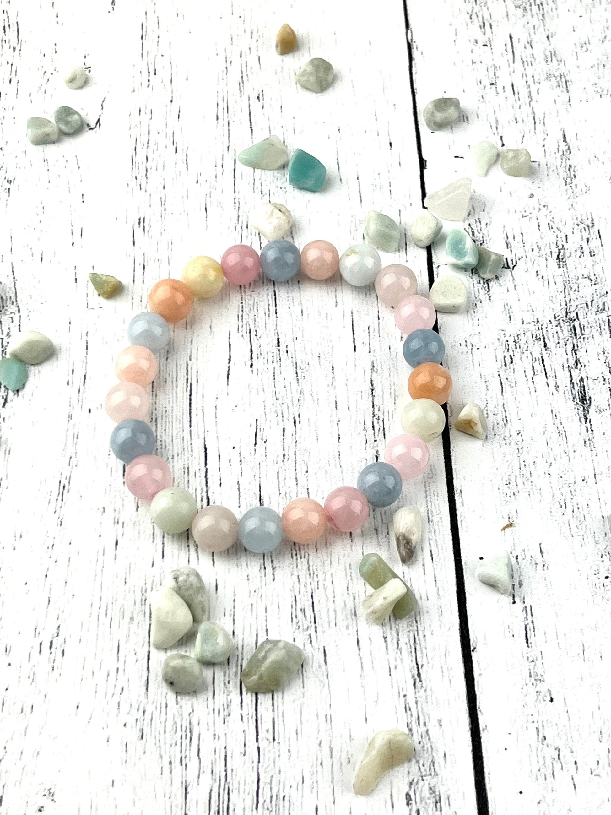 Stunning Morganite Gemstone Bracelet - 8mm Beads, Heart Stone, Calming Energy, Elastic Bracelet - Handmade Jewelry Gift - Crystals for everyone • Crystals And Cord