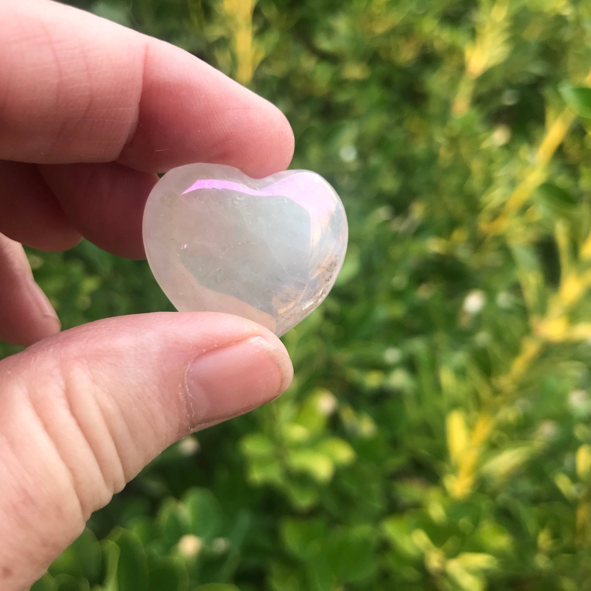 Angel Aura Quartz Pocket Heart – Iridescent Crystal for Joy, Peace, and Spiritual Connection – Heart Chakra Healing Stone Gift - Crystals for everyone • Crystals And Cord