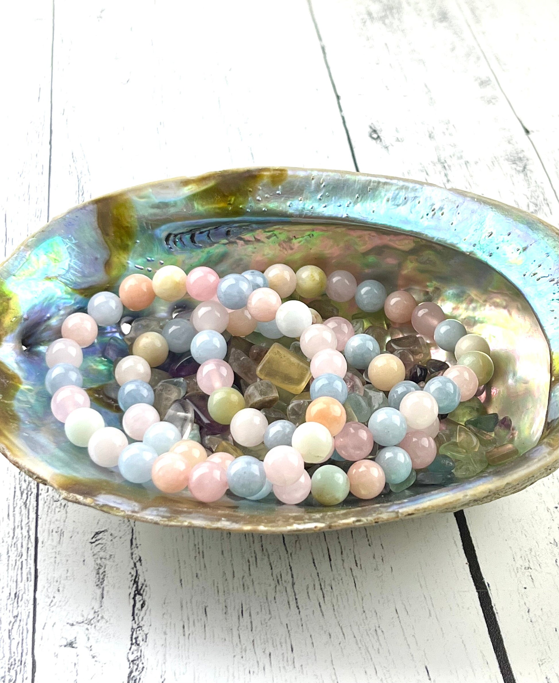 Stunning Morganite Gemstone Bracelet - 8mm Beads, Heart Stone, Calming Energy, Elastic Bracelet - Handmade Jewelry Gift - Crystals for everyone • Crystals And Cord