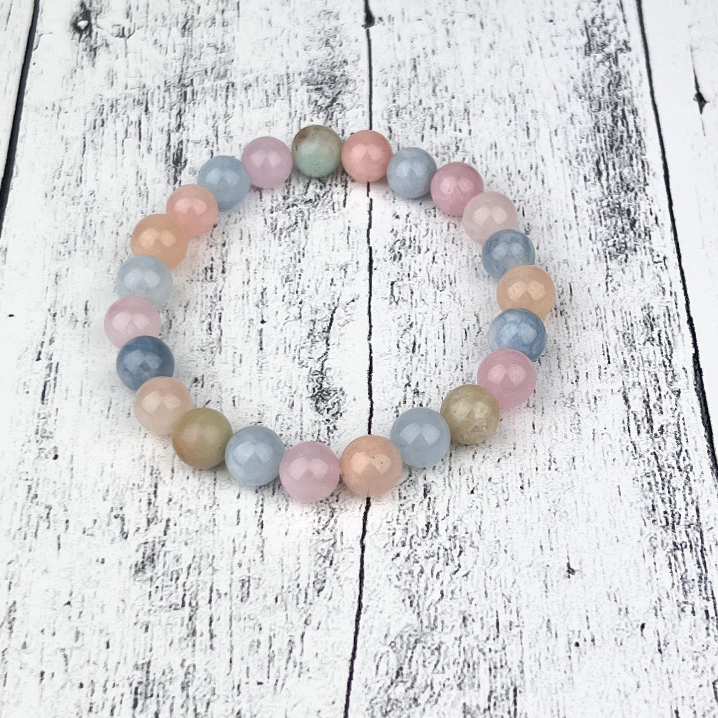 Stunning Morganite Gemstone Bracelet - 8mm Beads, Heart Stone, Calming Energy, Elastic Bracelet - Handmade Jewelry Gift - Crystals for everyone • Crystals And Cord