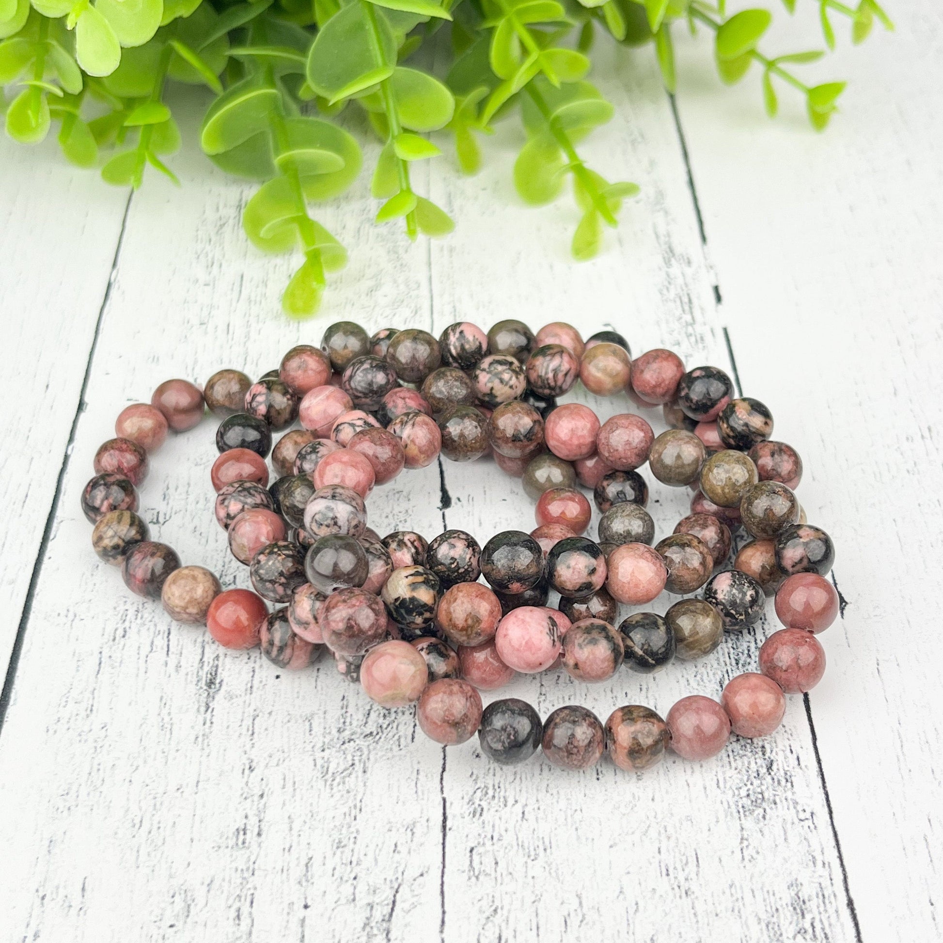 Rhodonite Healing Bracelet – 8mm Natural Pink & Black Crystal Beads for Emotional Support, Self-Worth and Calming Energy - Crystals for everyone • Crystals And Cord