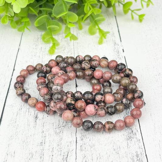 Rhodonite Healing Bracelet – 8mm Natural Pink & Black Crystal Beads for Emotional Support, Self-Worth and Calming Energy - Crystals for everyone • Crystals And Cord