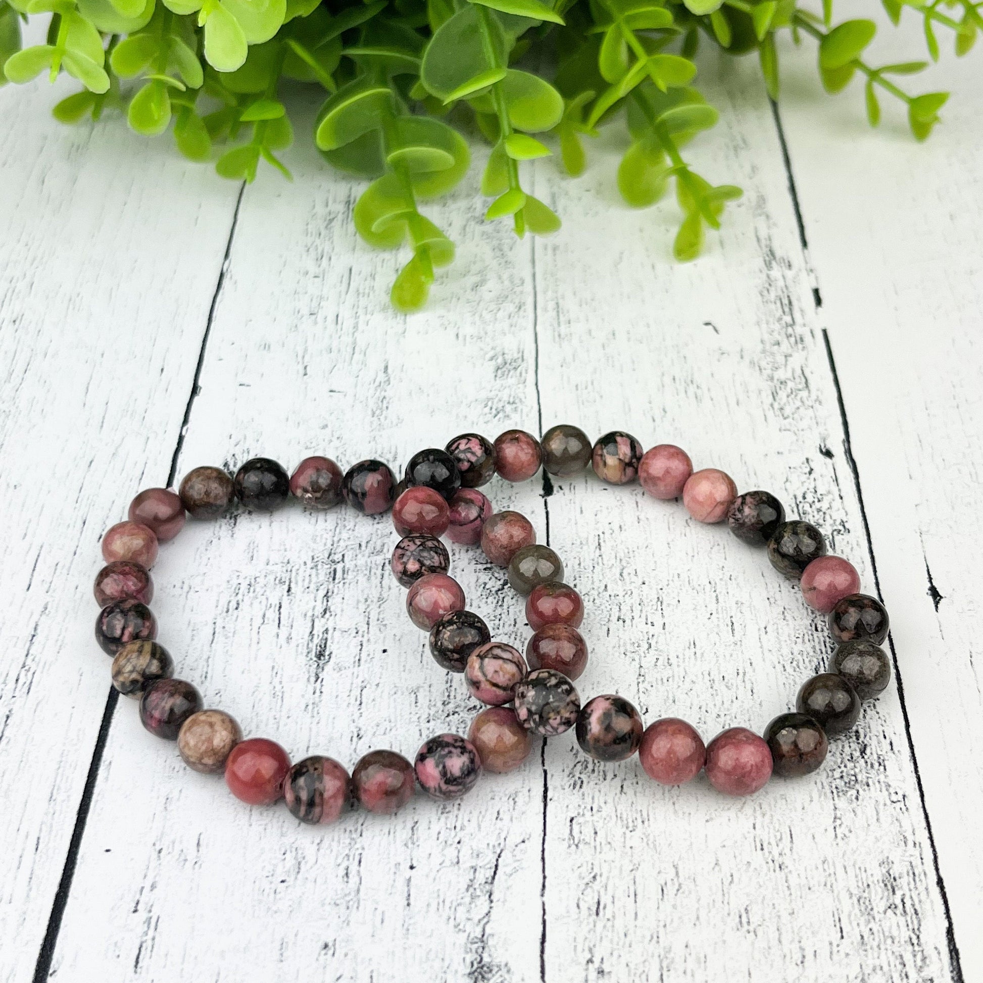 Rhodonite Healing Bracelet – 8mm Natural Pink & Black Crystal Beads for Emotional Support, Self-Worth and Calming Energy - Crystals for everyone • Crystals And Cord