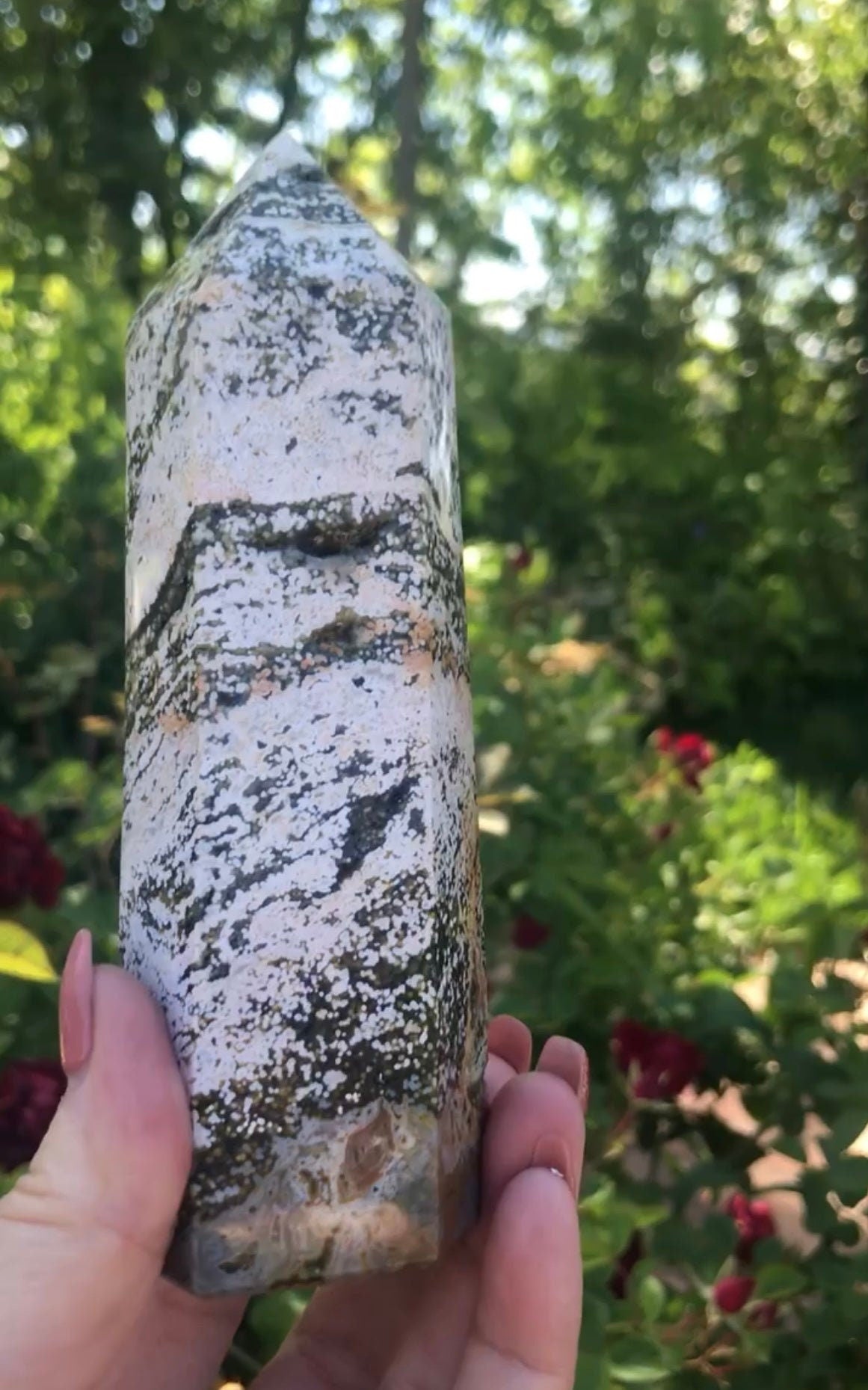 Ocean Jasper Tower • Polished Crystal Point for Joy, Balance & Healing • Heart Chakra Stone • Decorative Crystal • Energy Clearing Wand - Crystals for everyone • Crystals And Cord