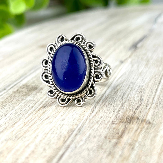 Blue Chalcedony Silver Ring - Size 8 - Balance & Stability Gemstone Jewelry - Serene - Grounding Energy - Handcrafted Sterling Silver - Crystals for everyone • Crystals And Cord