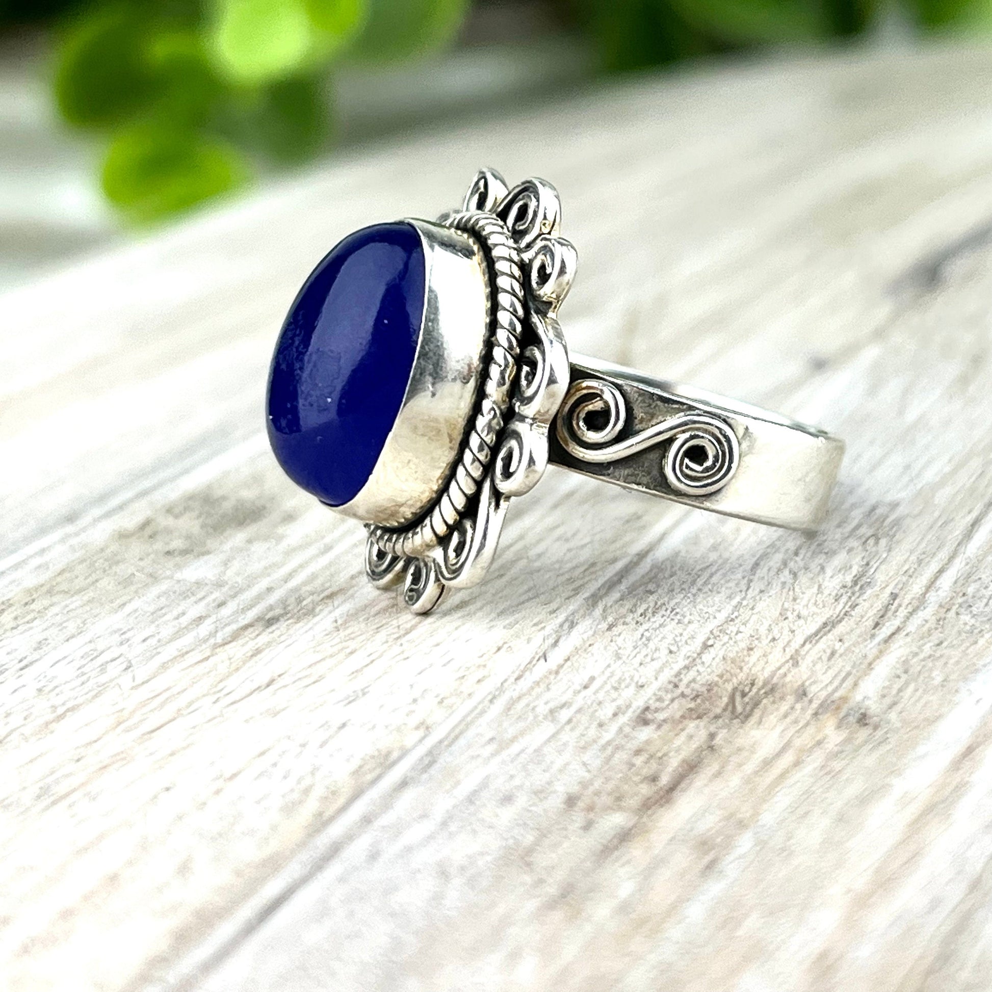 Blue Chalcedony Silver Ring - Size 8 - Balance & Stability Gemstone Jewelry - Serene - Grounding Energy - Handcrafted Sterling Silver - Crystals for everyone • Crystals And Cord