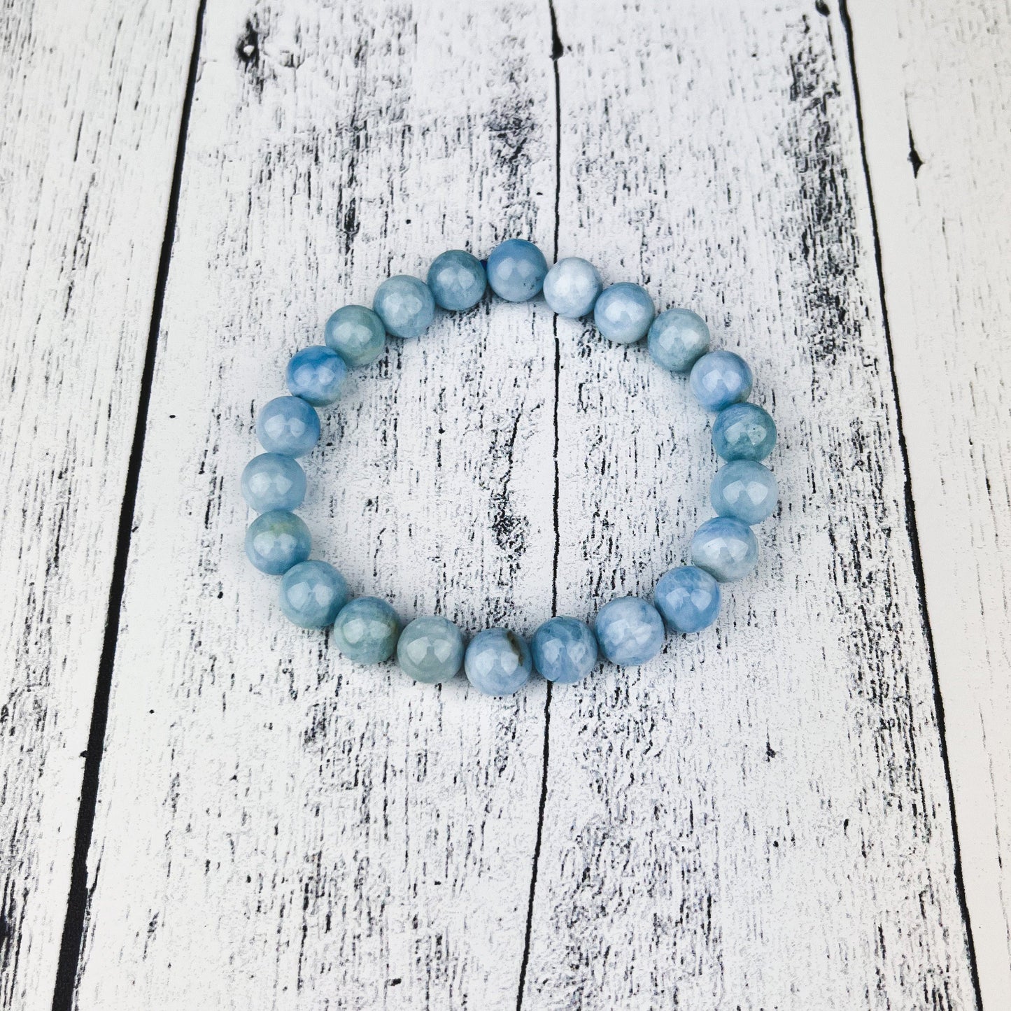 Calming Aquamarine Bracelet | 8mm Gemstone Beads | Stress Relief & Clarity | Good Luck Talisman | Elastic Bracelet for Sensitive Souls - Crystals for everyone • Crystals And Cord