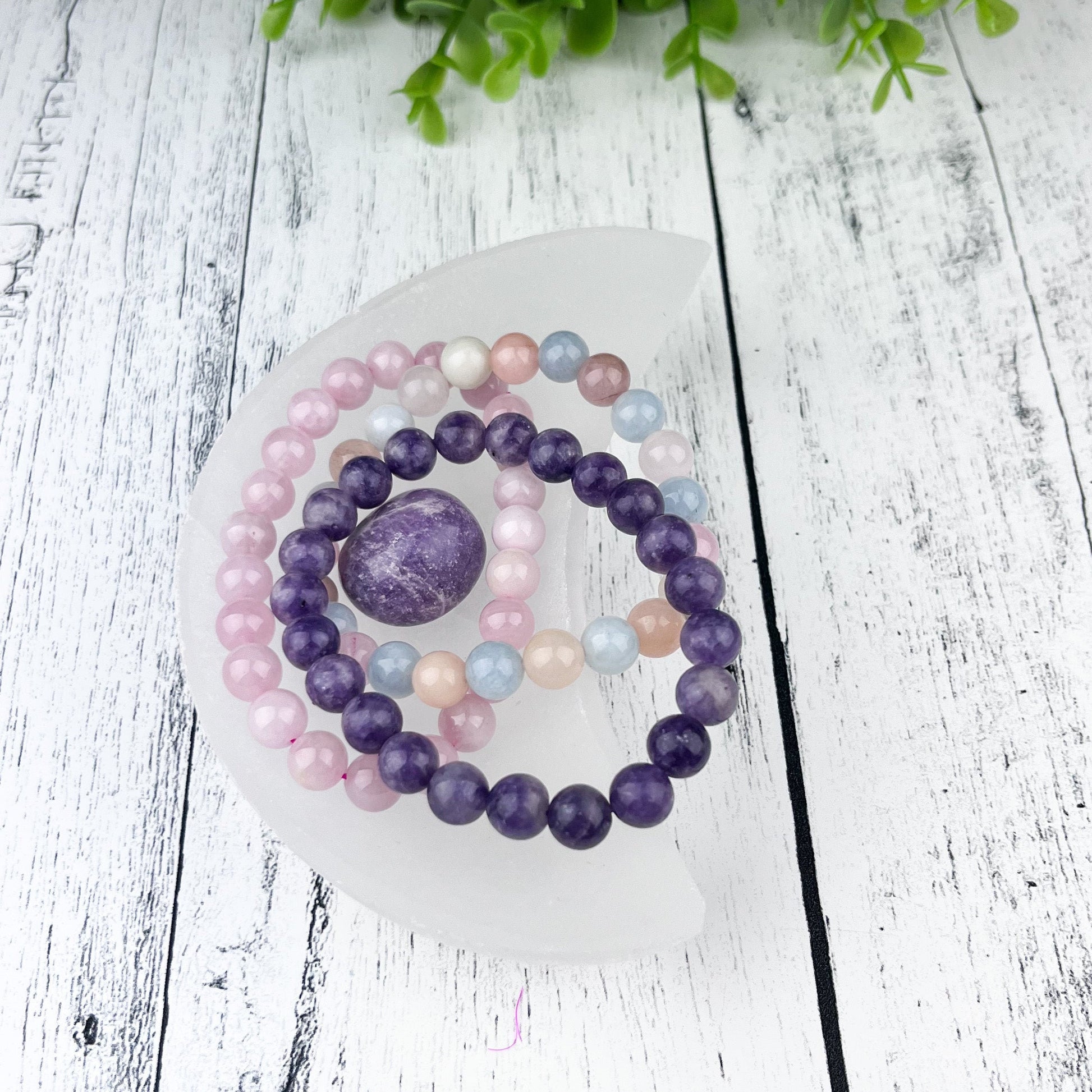 Healing Love Stack Bracelet Set with Rose Quartz, Lepidolite, and Morganite Beads - 8mm Gemstone Bracelets - Set of 3 - Crystals for everyone • Crystals And Cord