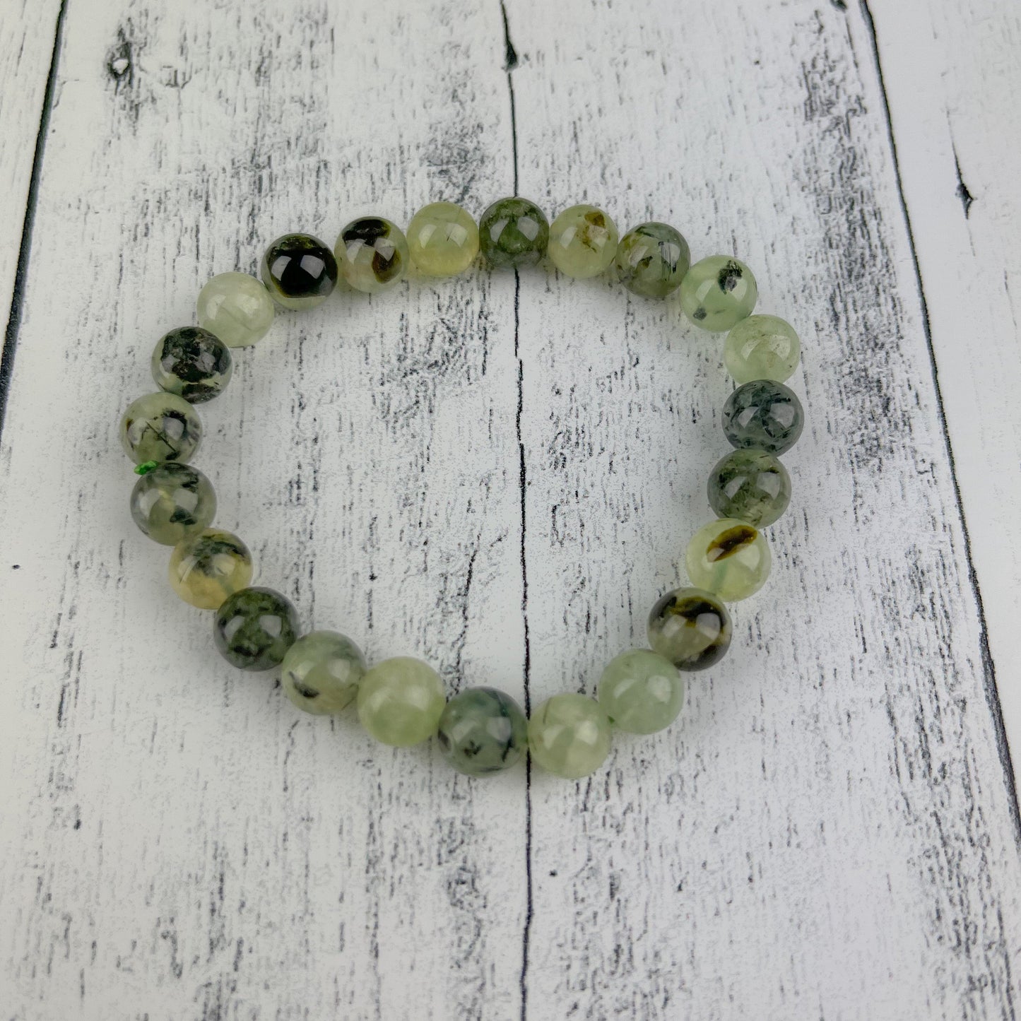 Prehnite Healing Bracelet – 8mm Light Green Natural Beads for Inner Harmony, Emotional Clarity & Spiritual Growth - Crystals for everyone • Crystals And Cord